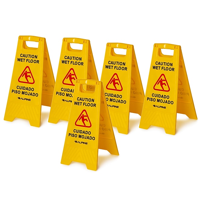 24 in. Yellow Bilingual Caution Wet Floor Sign (5-Pack)