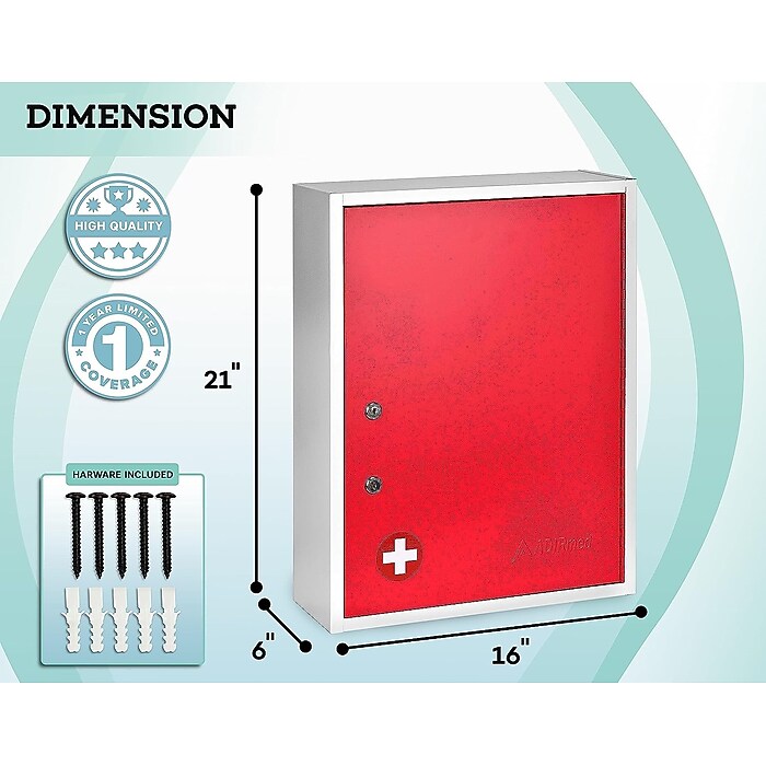 21 in. H x 16 in. W x 6 in. D Large Dual Lock Surface-Mount Medical Security Cabinet in Red