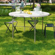 Freeman 4-Foot Round Bi-Fold Granite White Plastic Banquet and Event Folding Table with Carrying Handle