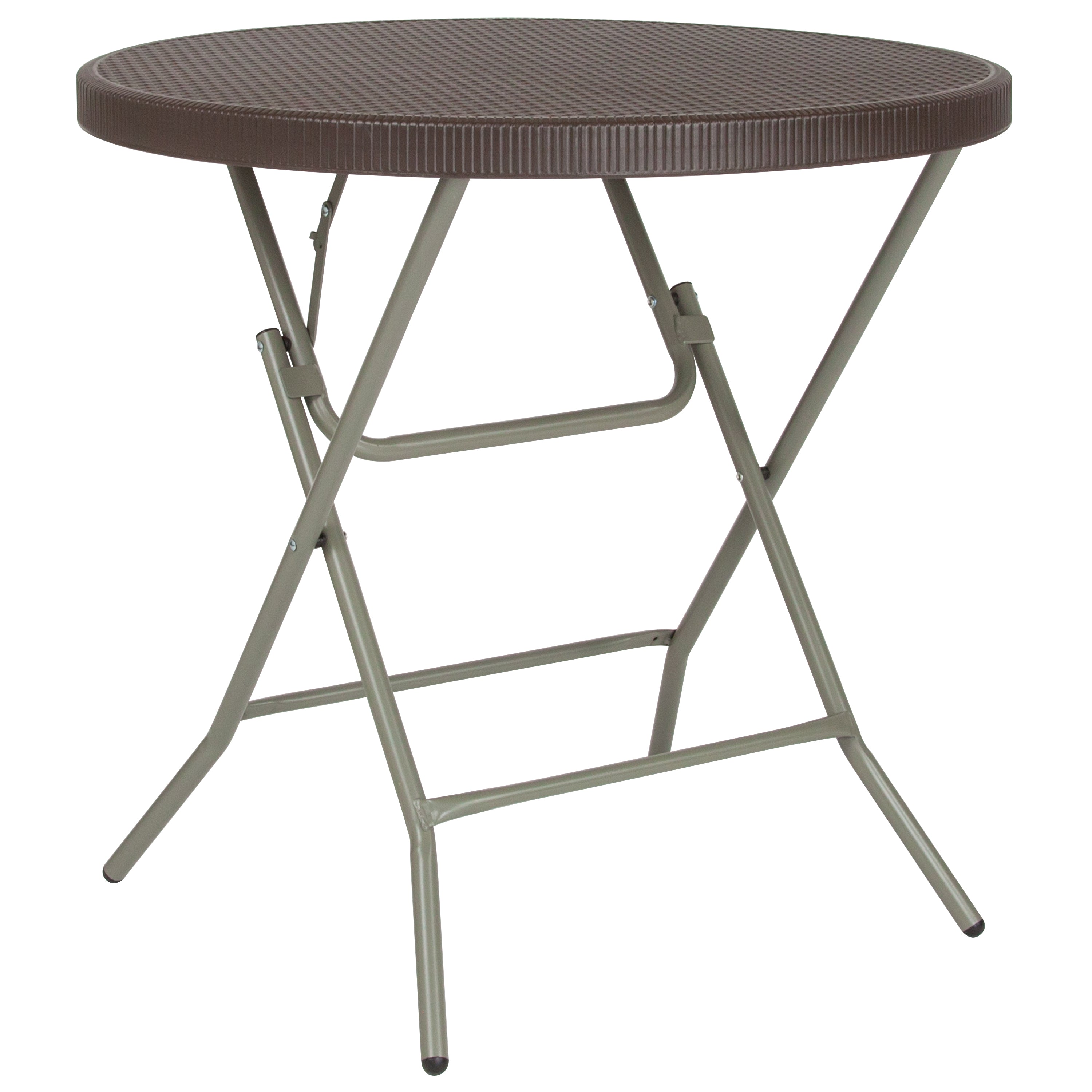 Trellis 2.6-Foot Round Brown Rattan Plastic Folding Table