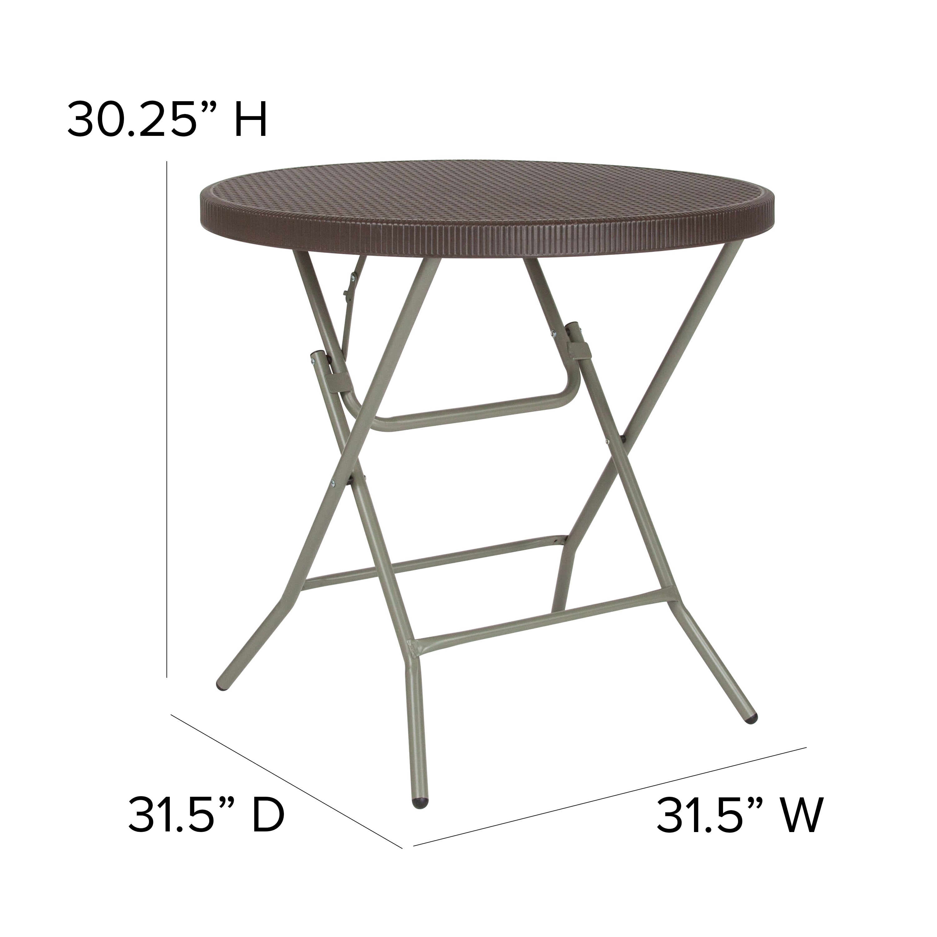 Trellis 2.6-Foot Round Brown Rattan Plastic Folding Table