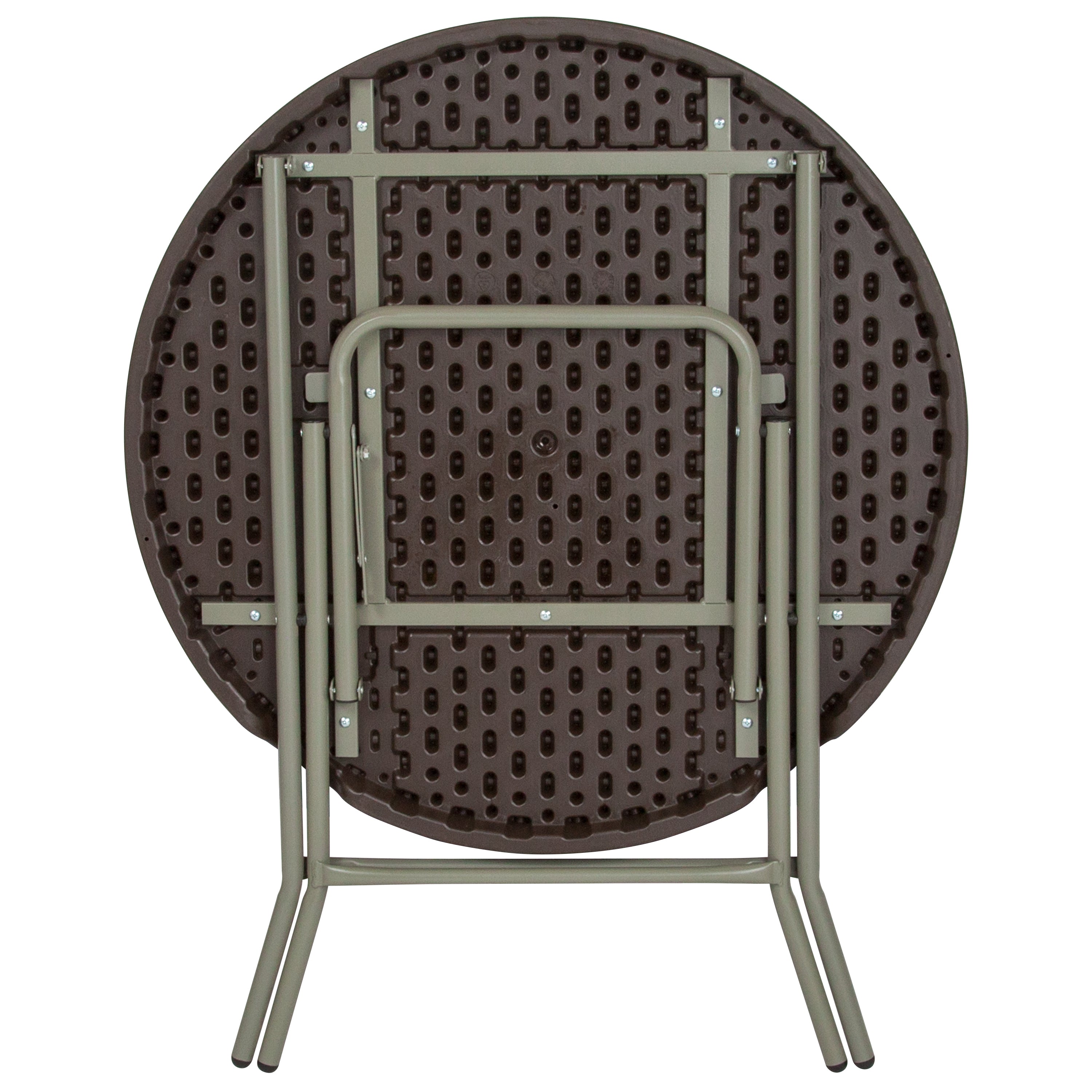 Trellis 2.6-Foot Round Brown Rattan Plastic Folding Table