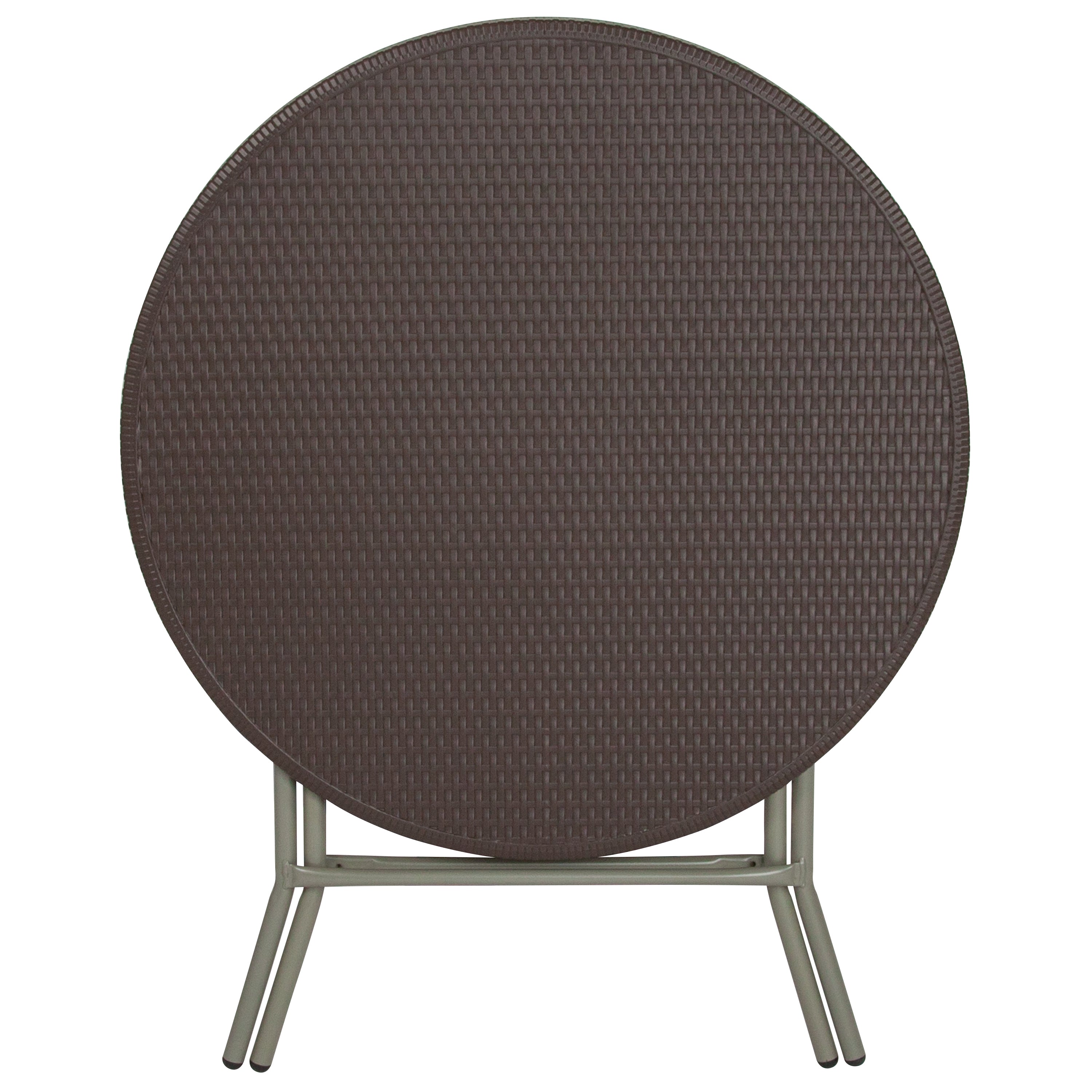 Trellis 2.6-Foot Round Brown Rattan Plastic Folding Table