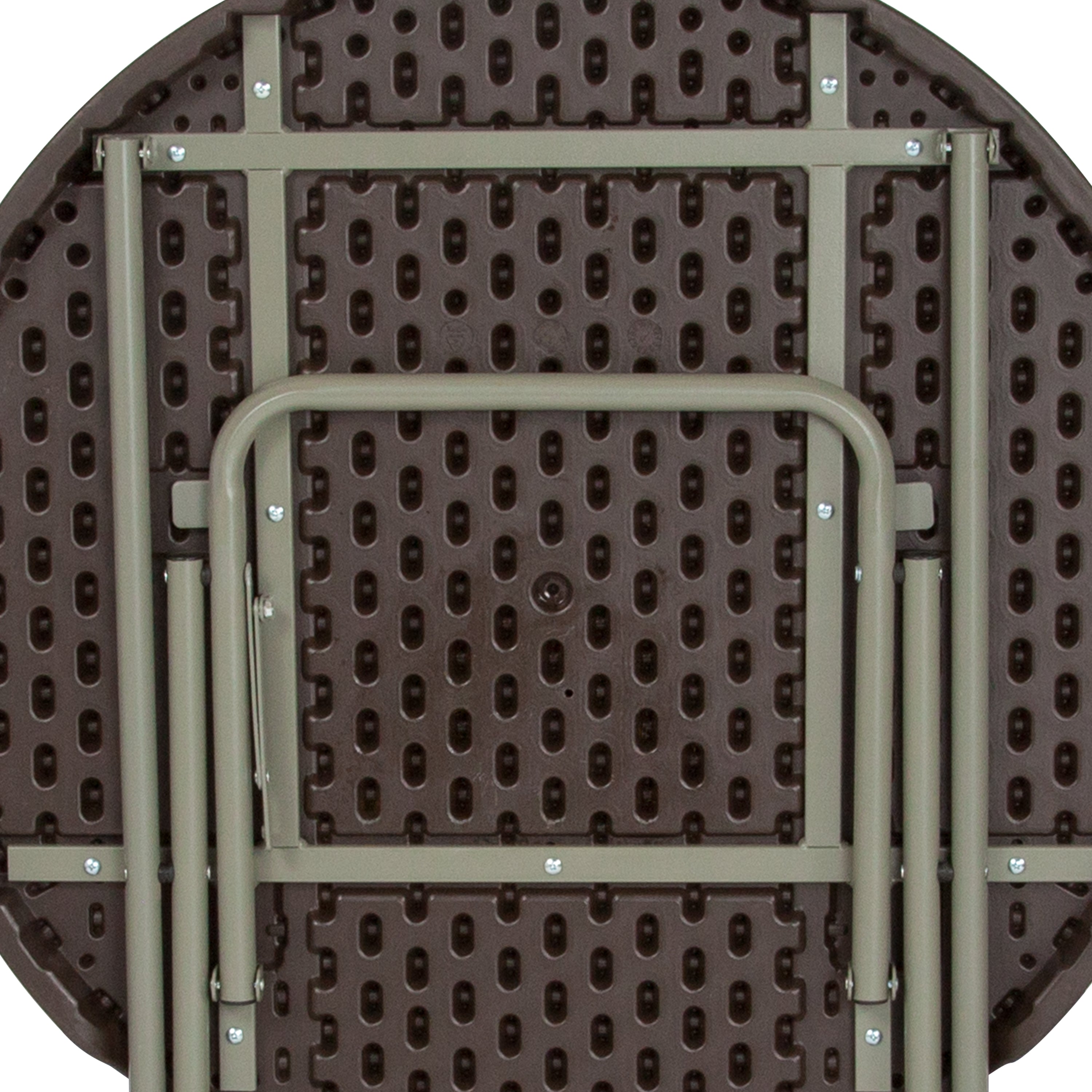 Trellis 2.6-Foot Round Brown Rattan Plastic Folding Table