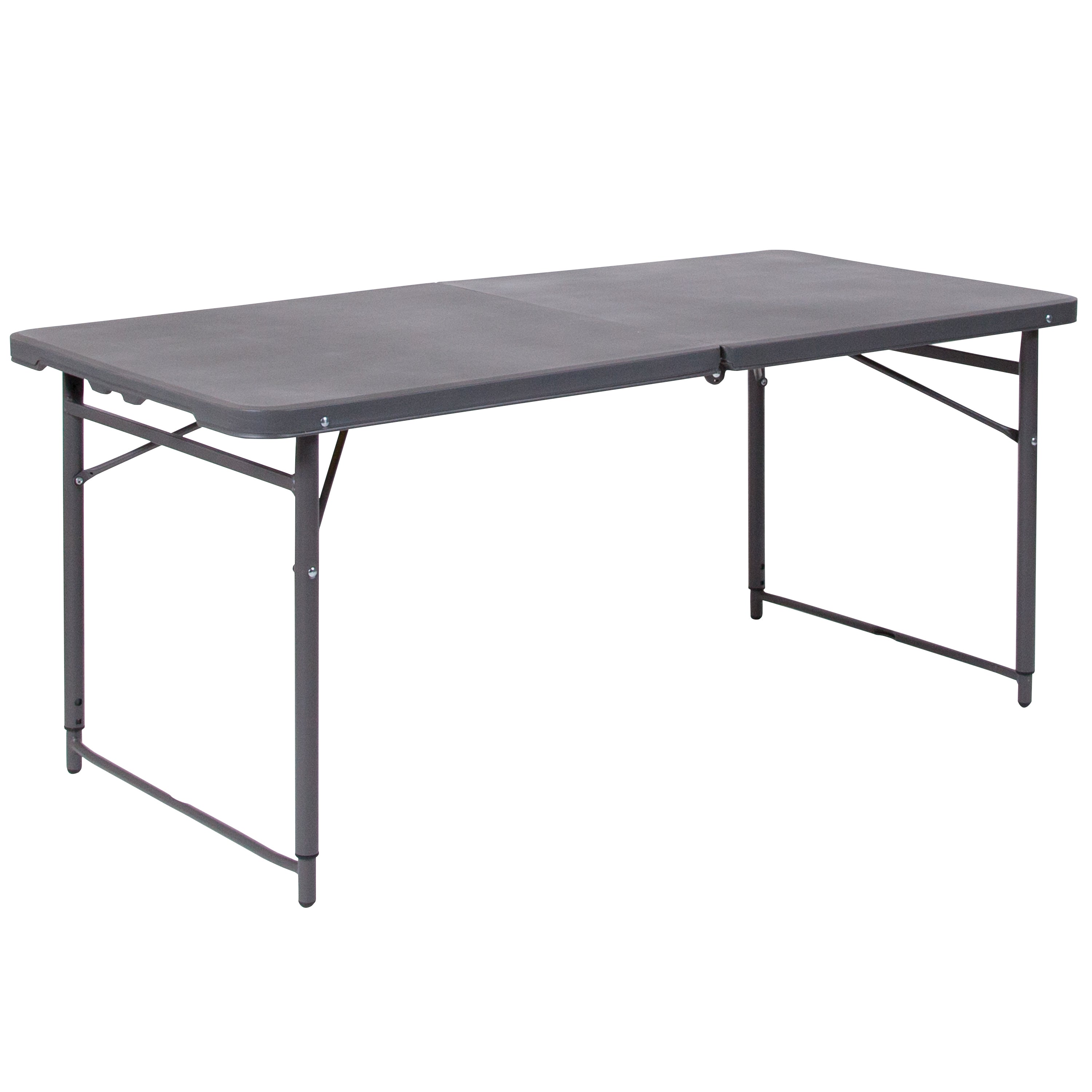 Mills 4-Foot Height Adjustable Bi-Fold Dark Gray Plastic Folding Table with Carrying Handle