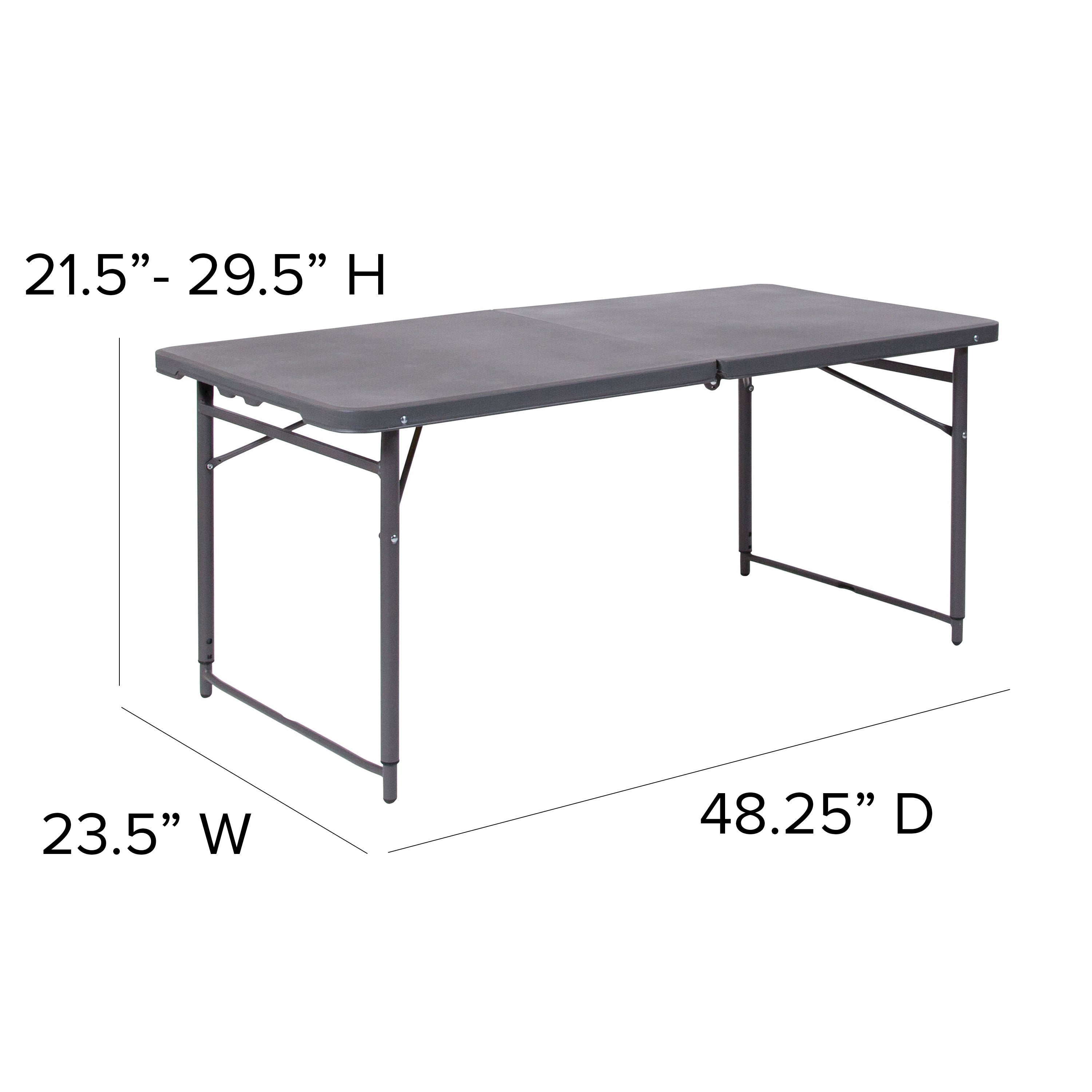 Mills 4-Foot Height Adjustable Bi-Fold Dark Gray Plastic Folding Table with Carrying Handle