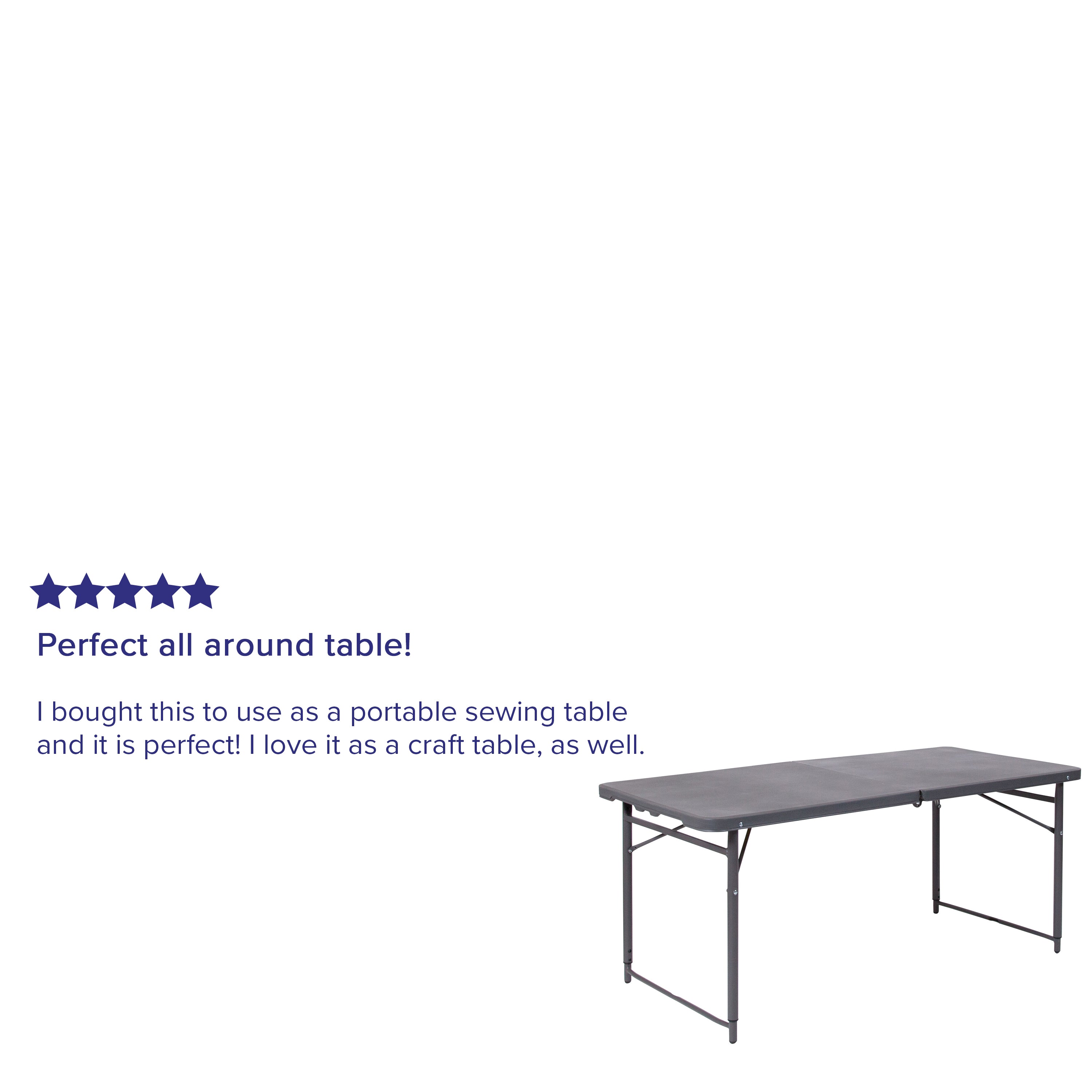 Mills 4-Foot Height Adjustable Bi-Fold Dark Gray Plastic Folding Table with Carrying Handle