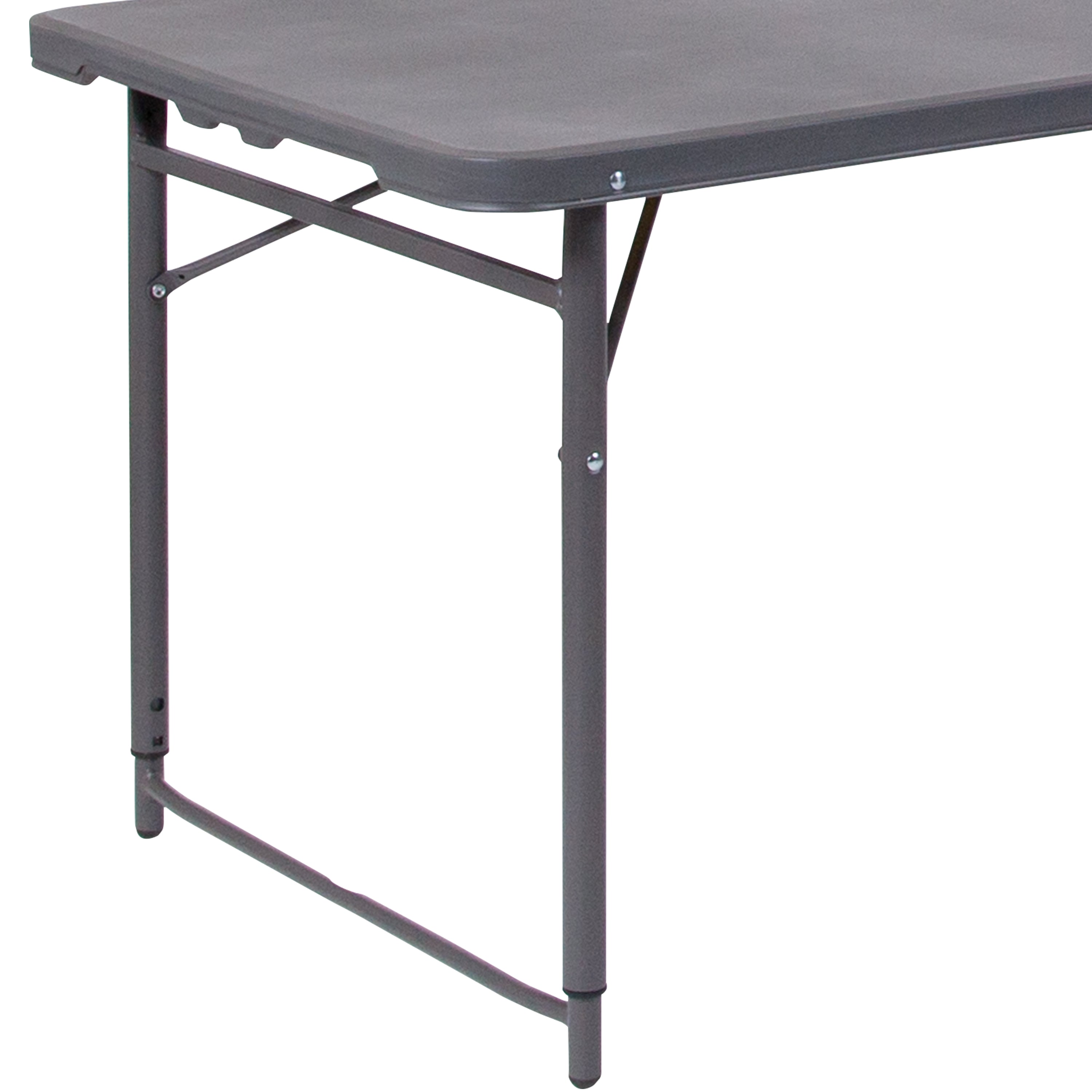 Mills 4-Foot Height Adjustable Bi-Fold Dark Gray Plastic Folding Table with Carrying Handle