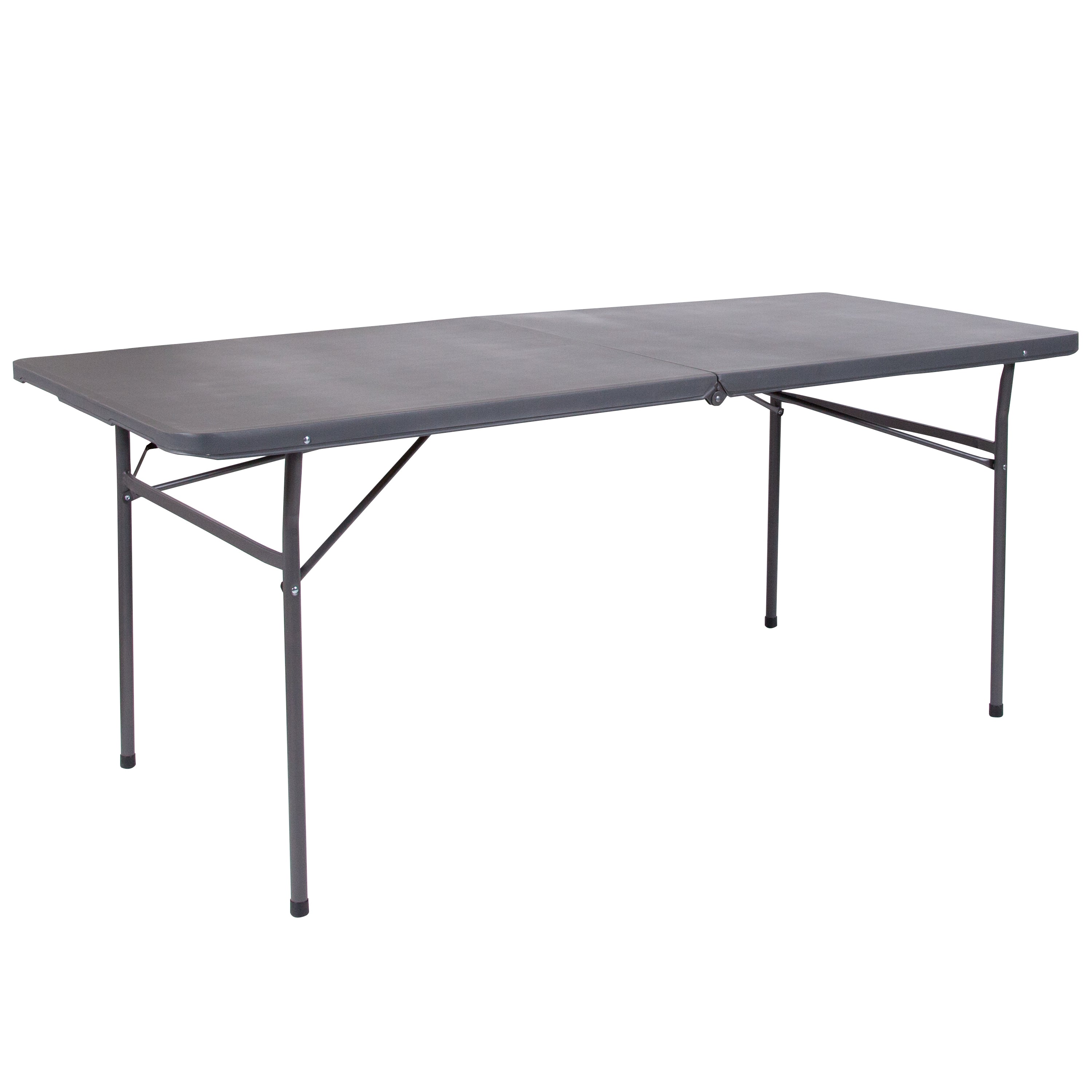 Elijah 6-Foot Bi-Fold Dark Gray Plastic Folding Table with Carrying Handle