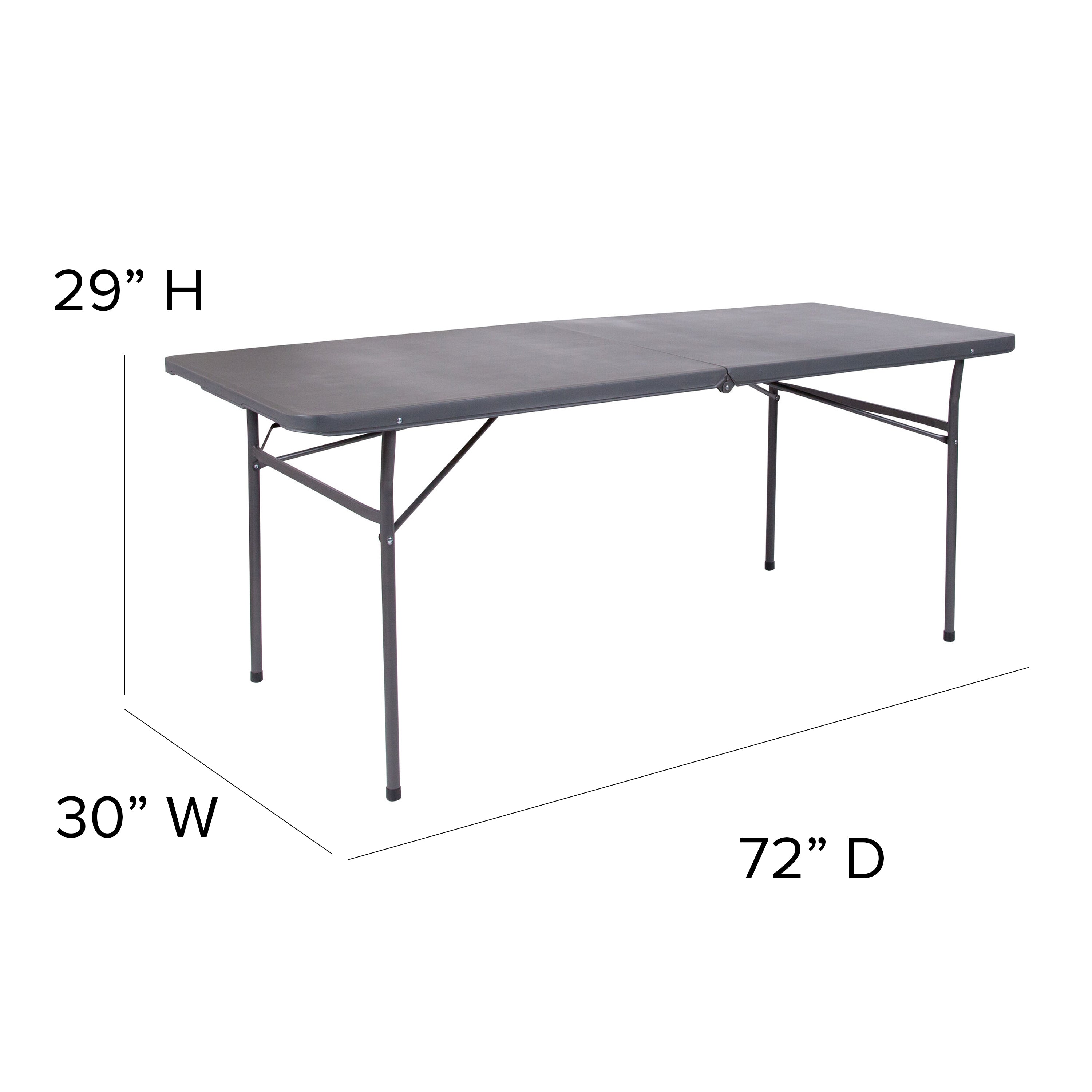 Elijah 6-Foot Bi-Fold Dark Gray Plastic Folding Table with Carrying Handle