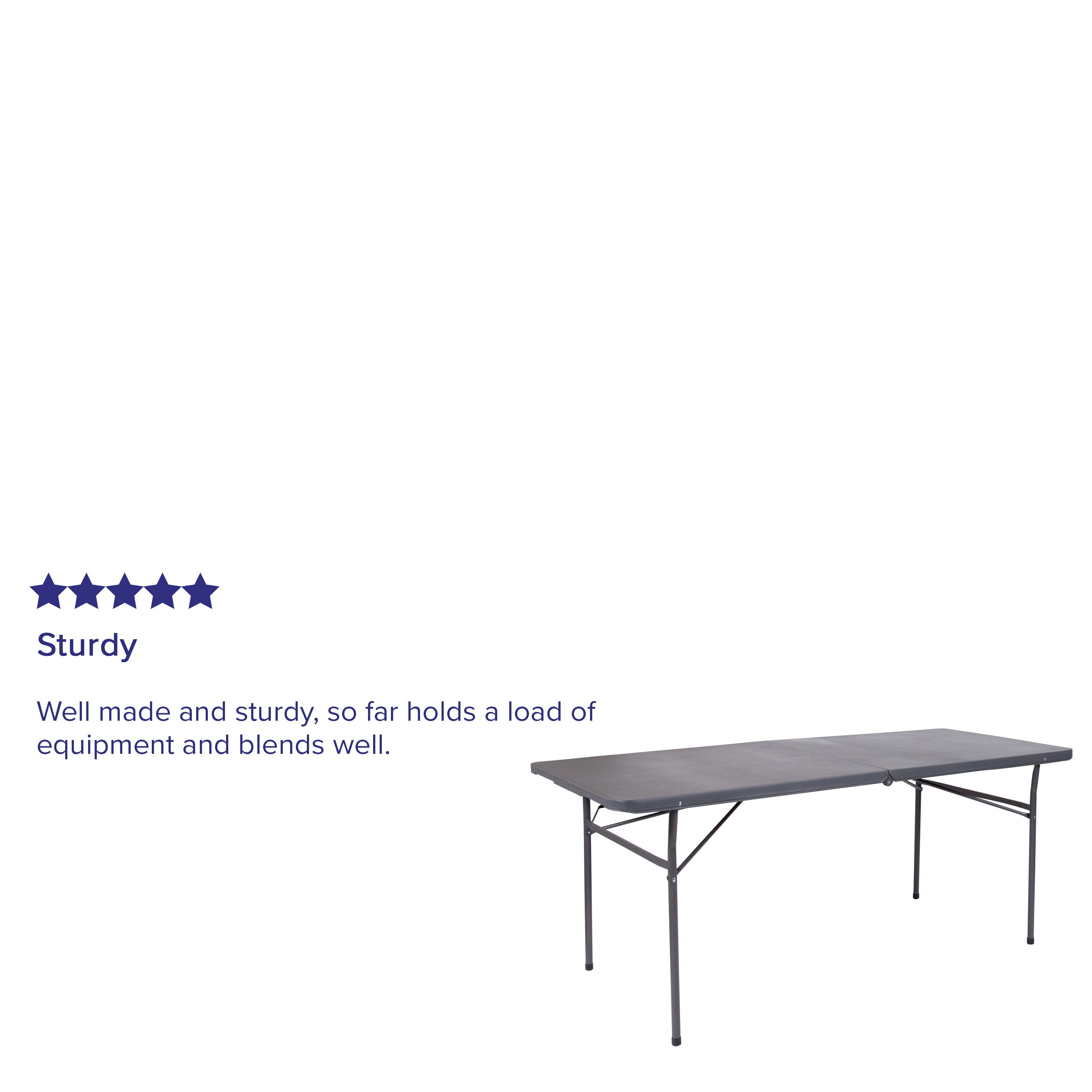 Elijah 6-Foot Bi-Fold Dark Gray Plastic Folding Table with Carrying Handle