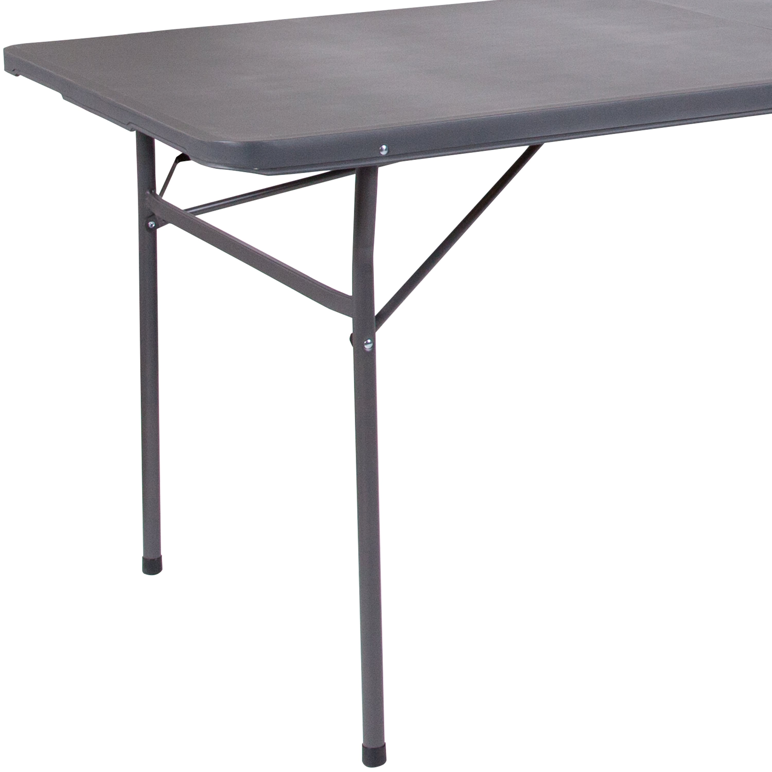 Elijah 6-Foot Bi-Fold Dark Gray Plastic Folding Table with Carrying Handle