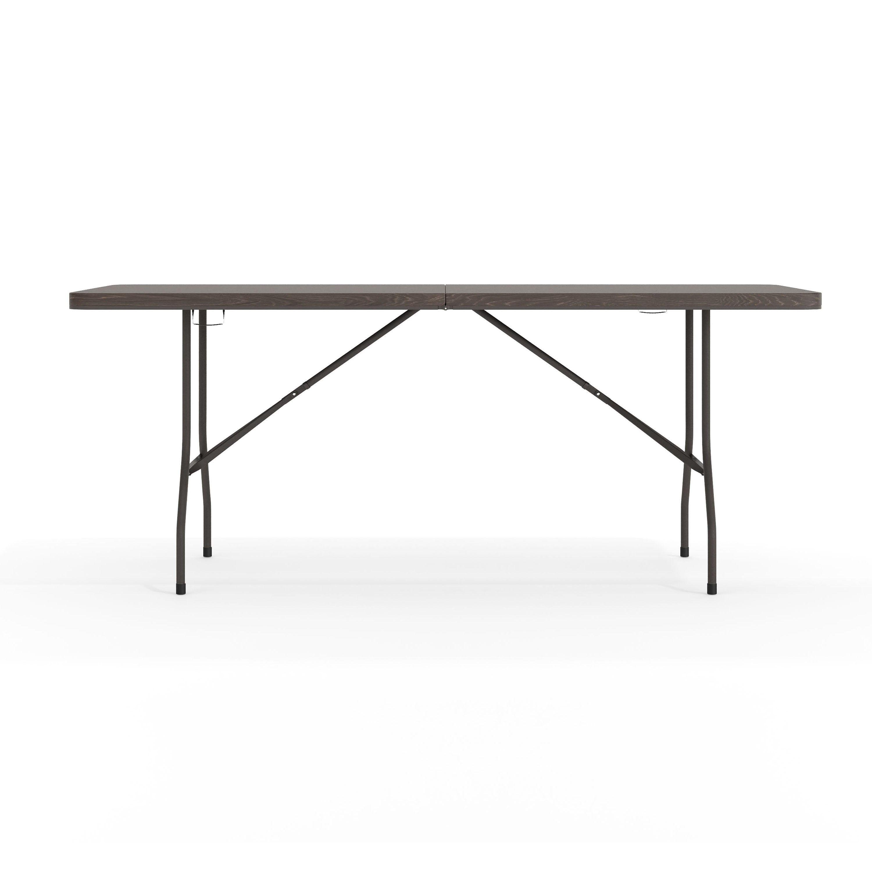 Elijah 6-Foot Bi-Fold Brown Wood Grain Plastic Folding Table with Carrying Handle