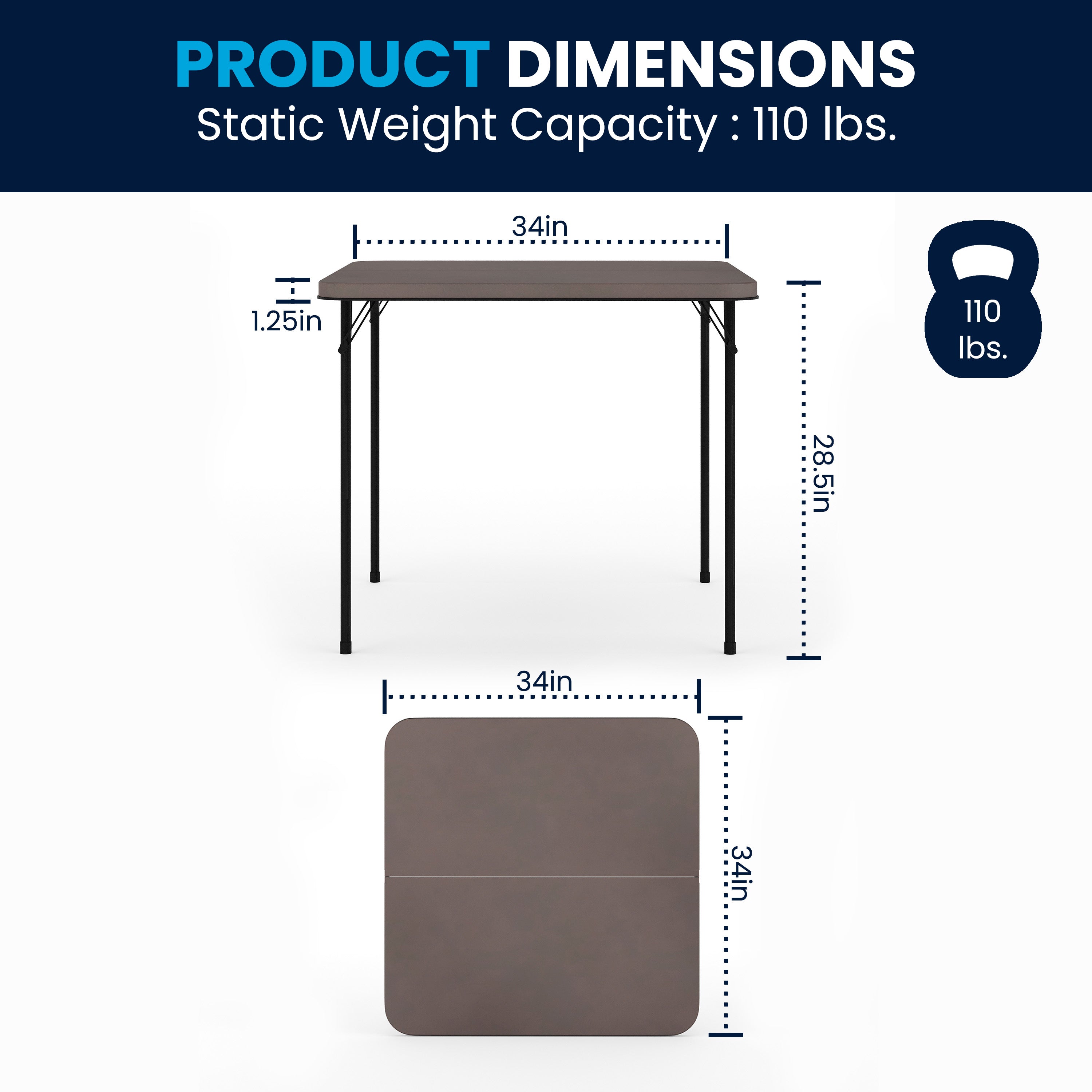 Dunham 2.83-Foot Square Bi-Fold Dark Gray Plastic Folding Table with Carrying Handle