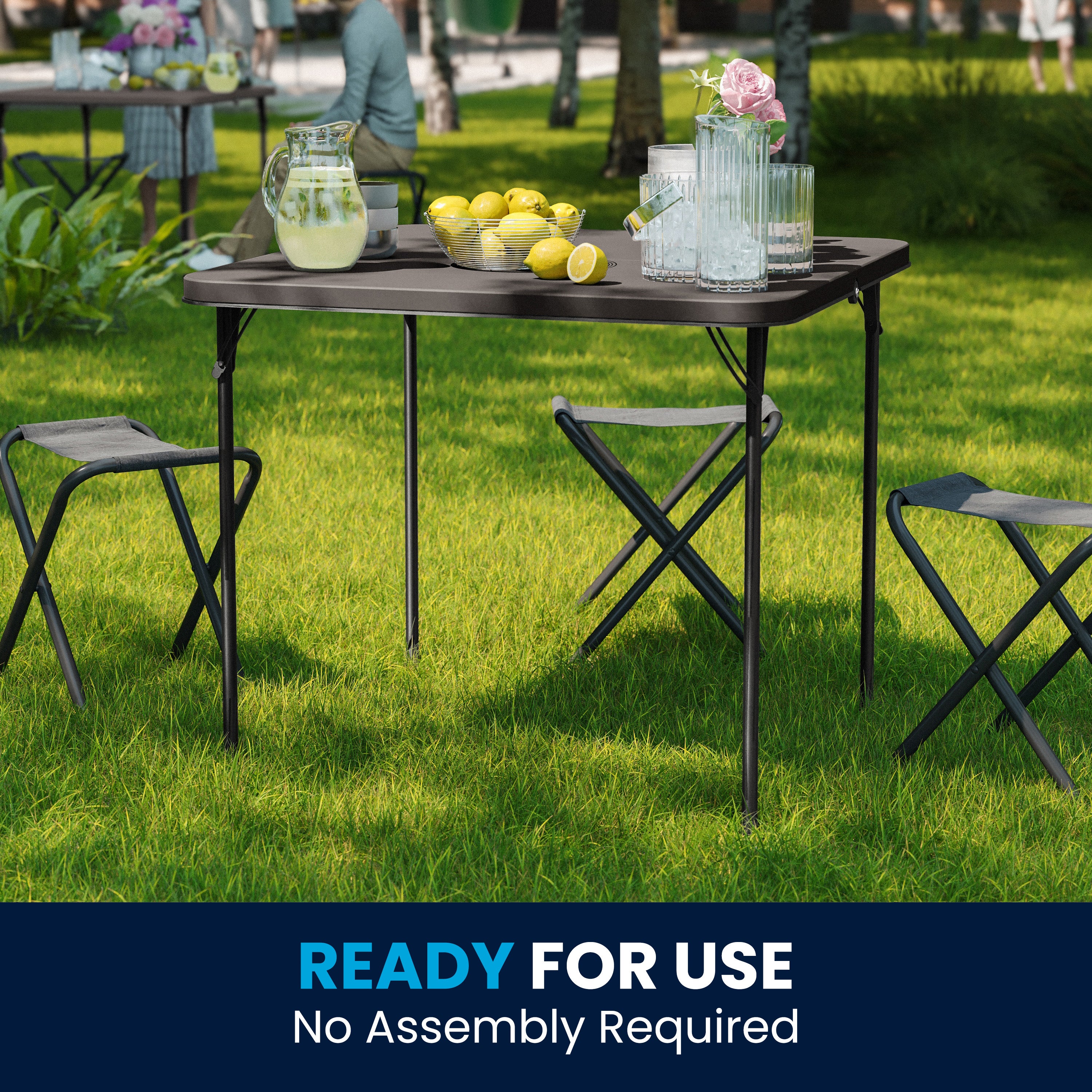 Dunham 2.83-Foot Square Bi-Fold Dark Gray Plastic Folding Table with Carrying Handle