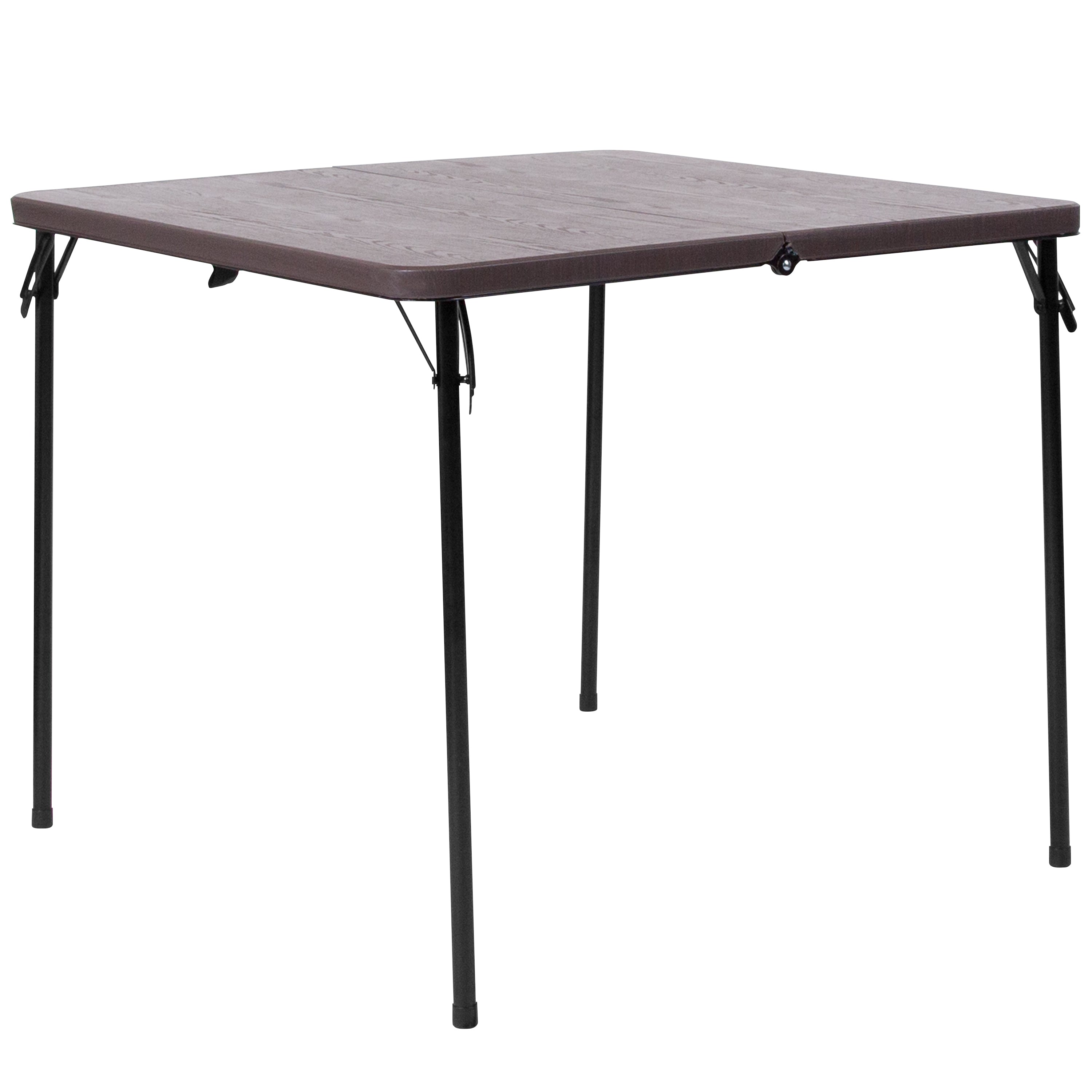 Dunham 2.83-Foot Square Bi-Fold Brown Wood Grain Plastic Folding Table with Carrying Handle