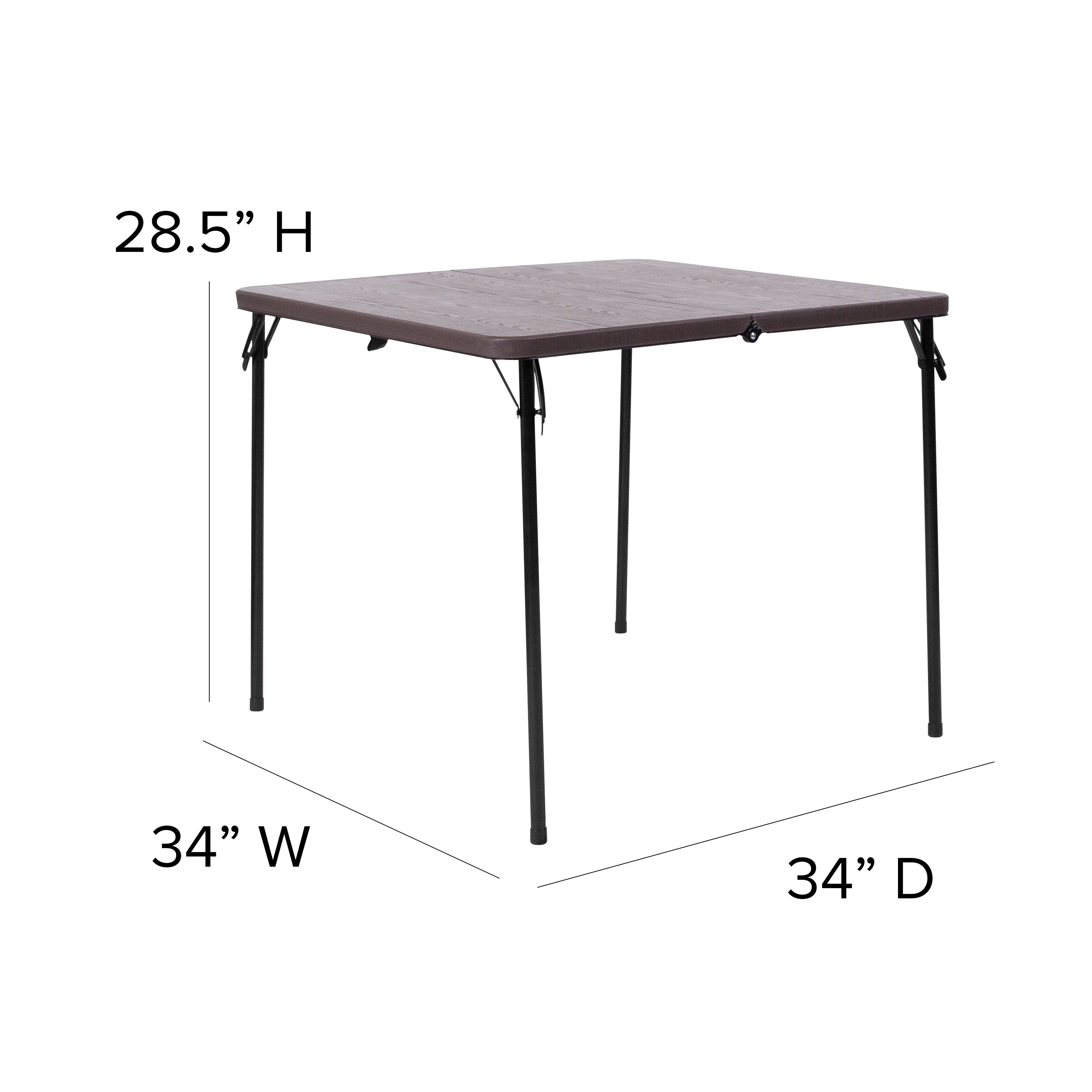 Dunham 2.83-Foot Square Bi-Fold Brown Wood Grain Plastic Folding Table with Carrying Handle