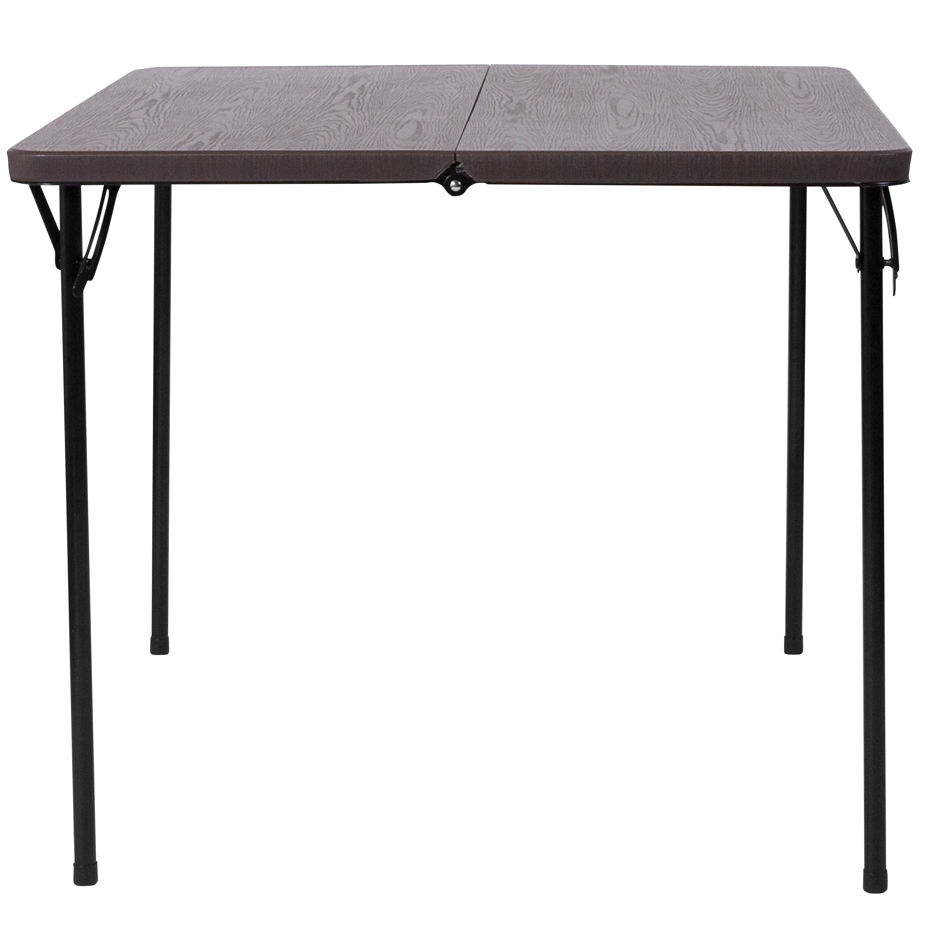 Dunham 2.83-Foot Square Bi-Fold Brown Wood Grain Plastic Folding Table with Carrying Handle