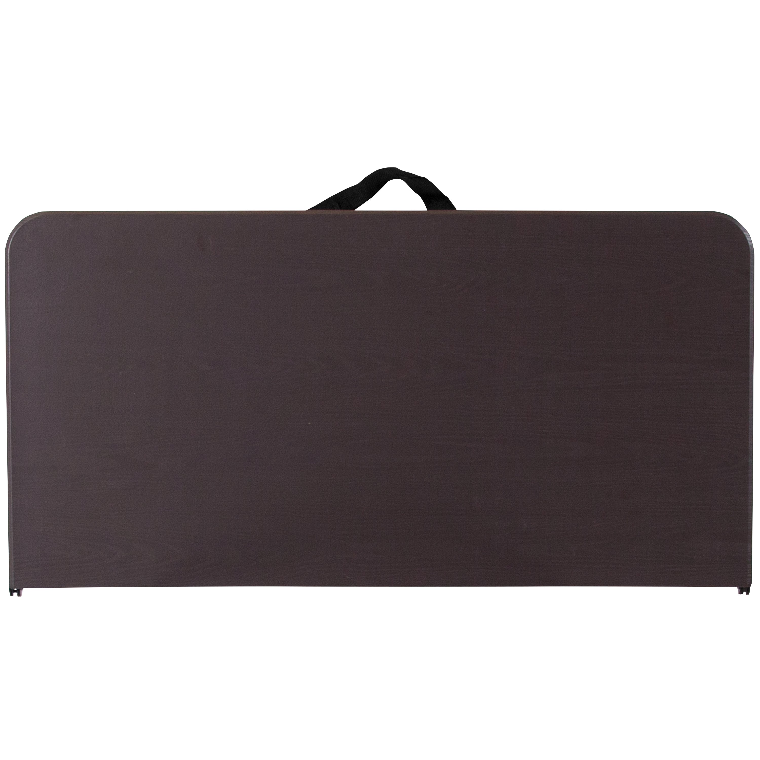 Dunham 2.83-Foot Square Bi-Fold Brown Wood Grain Plastic Folding Table with Carrying Handle