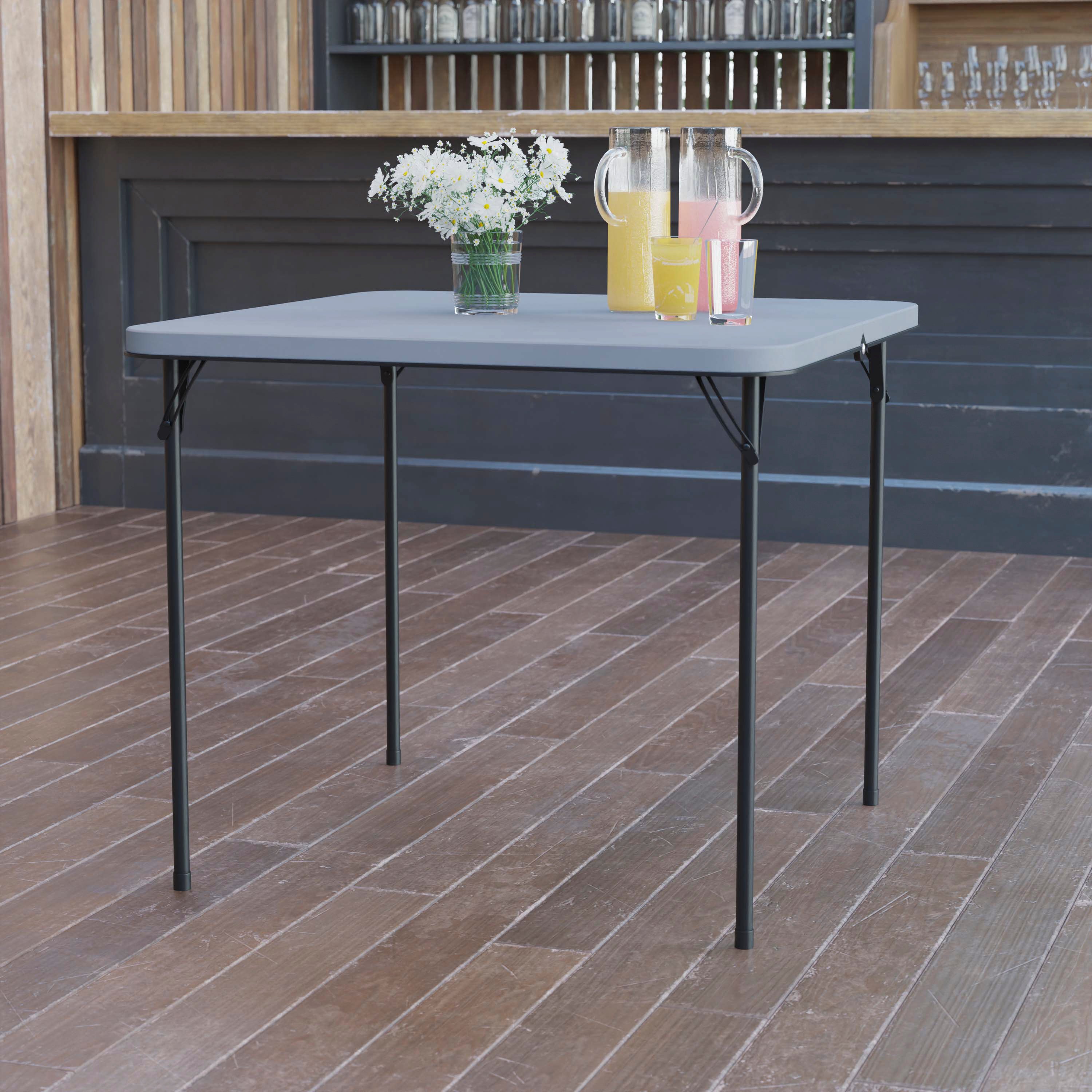 Dunham 2.83-Foot Square Bi-Fold Gray Plastic Folding Table with Carrying Handle