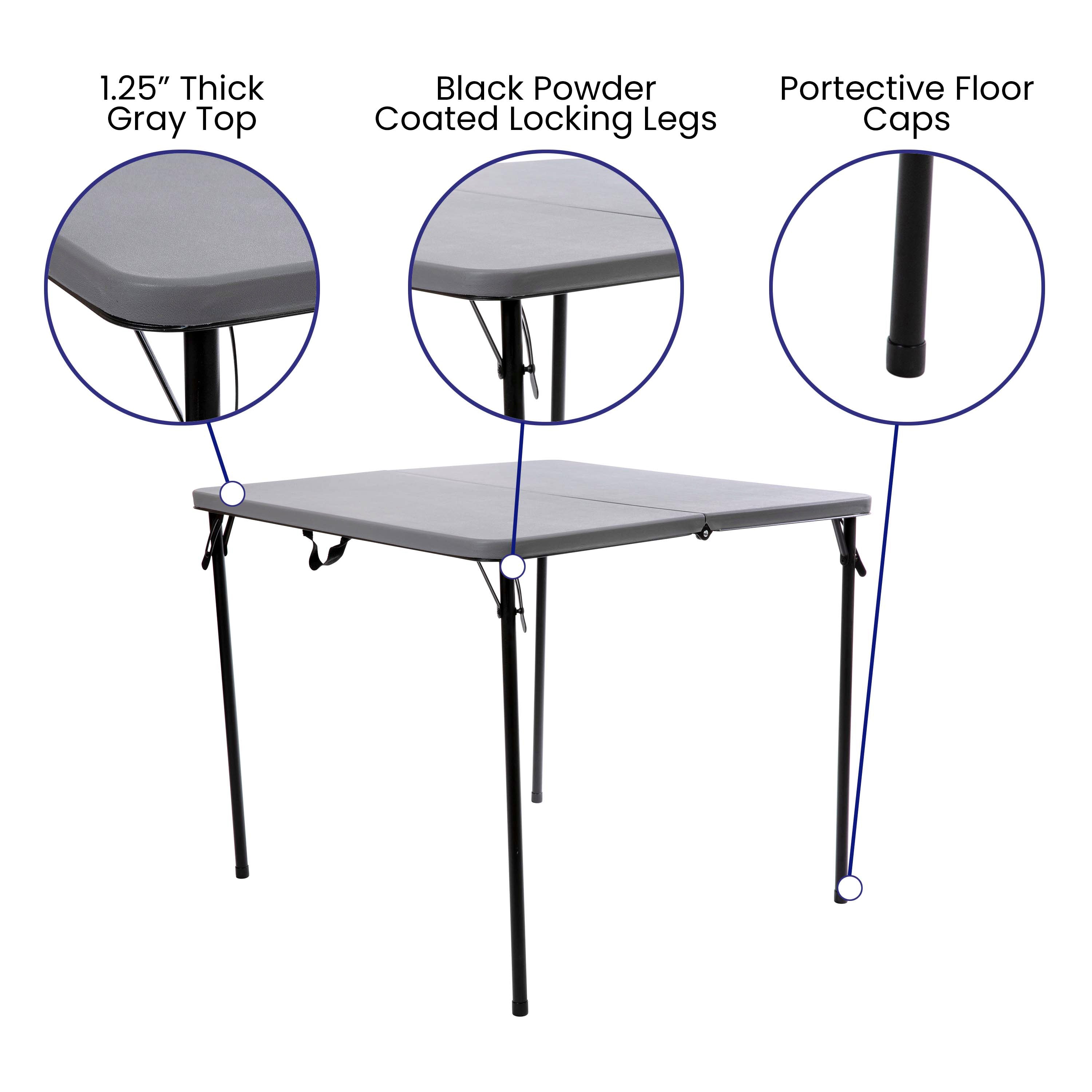 Dunham 2.83-Foot Square Bi-Fold Gray Plastic Folding Table with Carrying Handle
