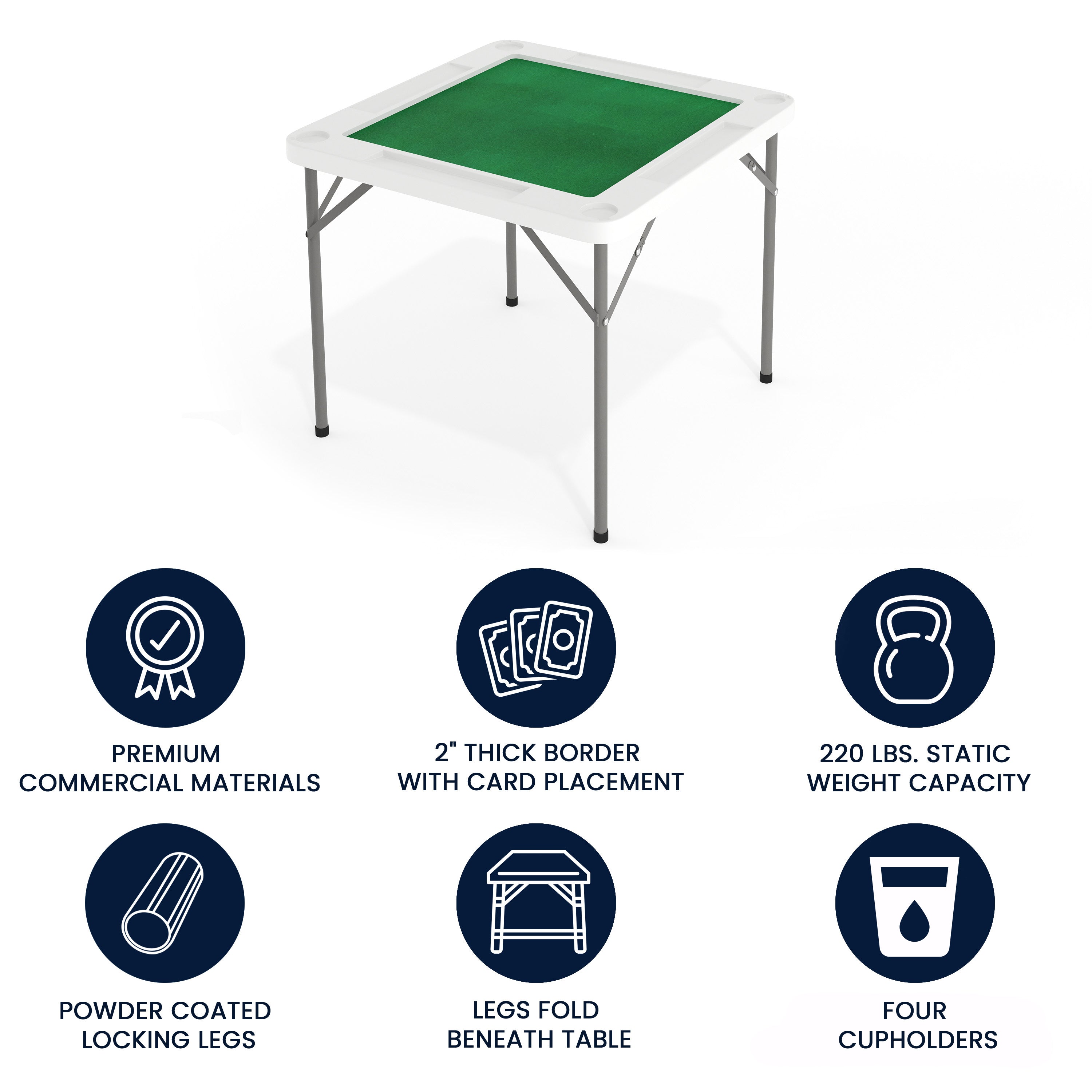 Silas 34.5" Square 4-Player Folding Card Game Table with Green Playing Surface and Cup Holders