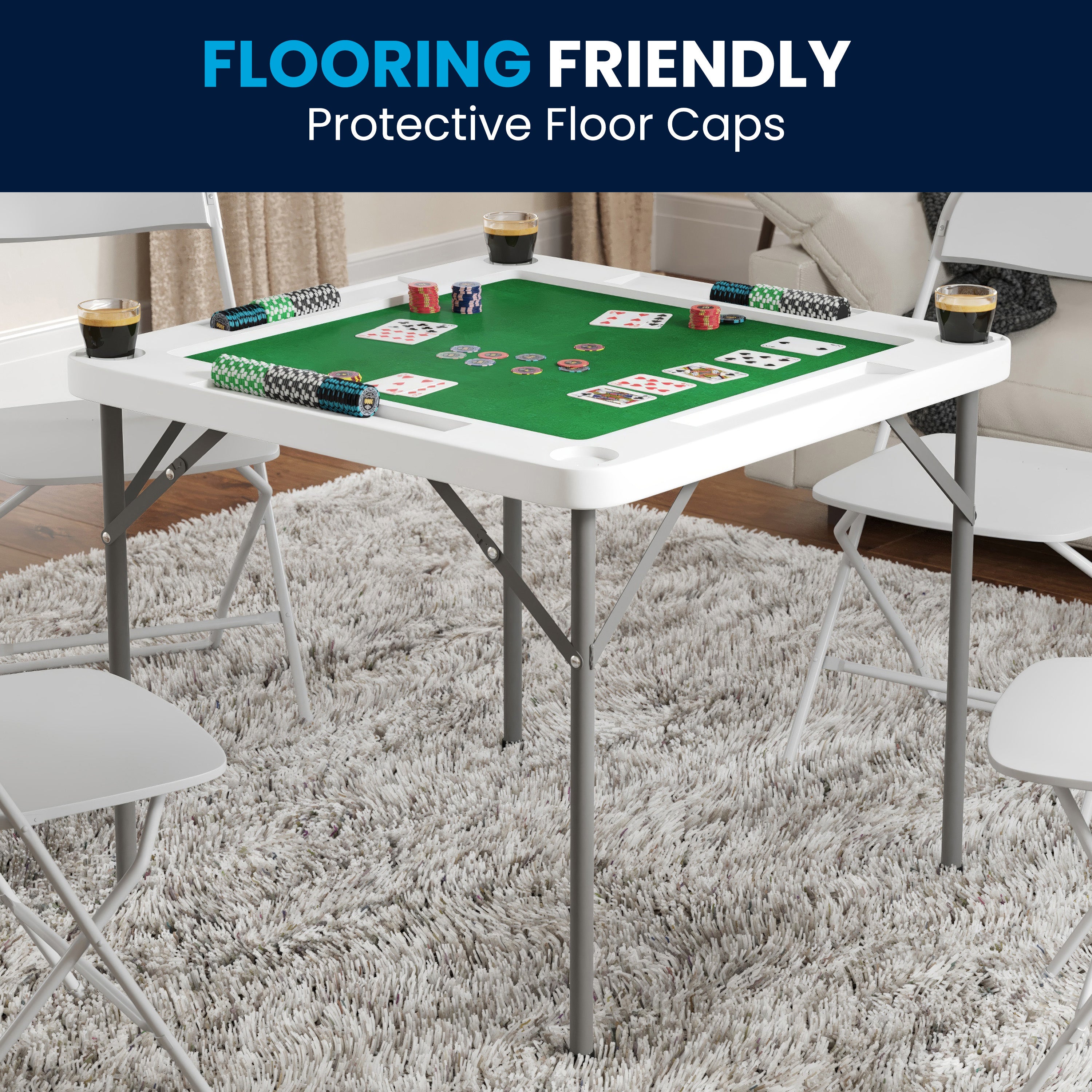 Silas 34.5" Square 4-Player Folding Card Game Table with Green Playing Surface and Cup Holders