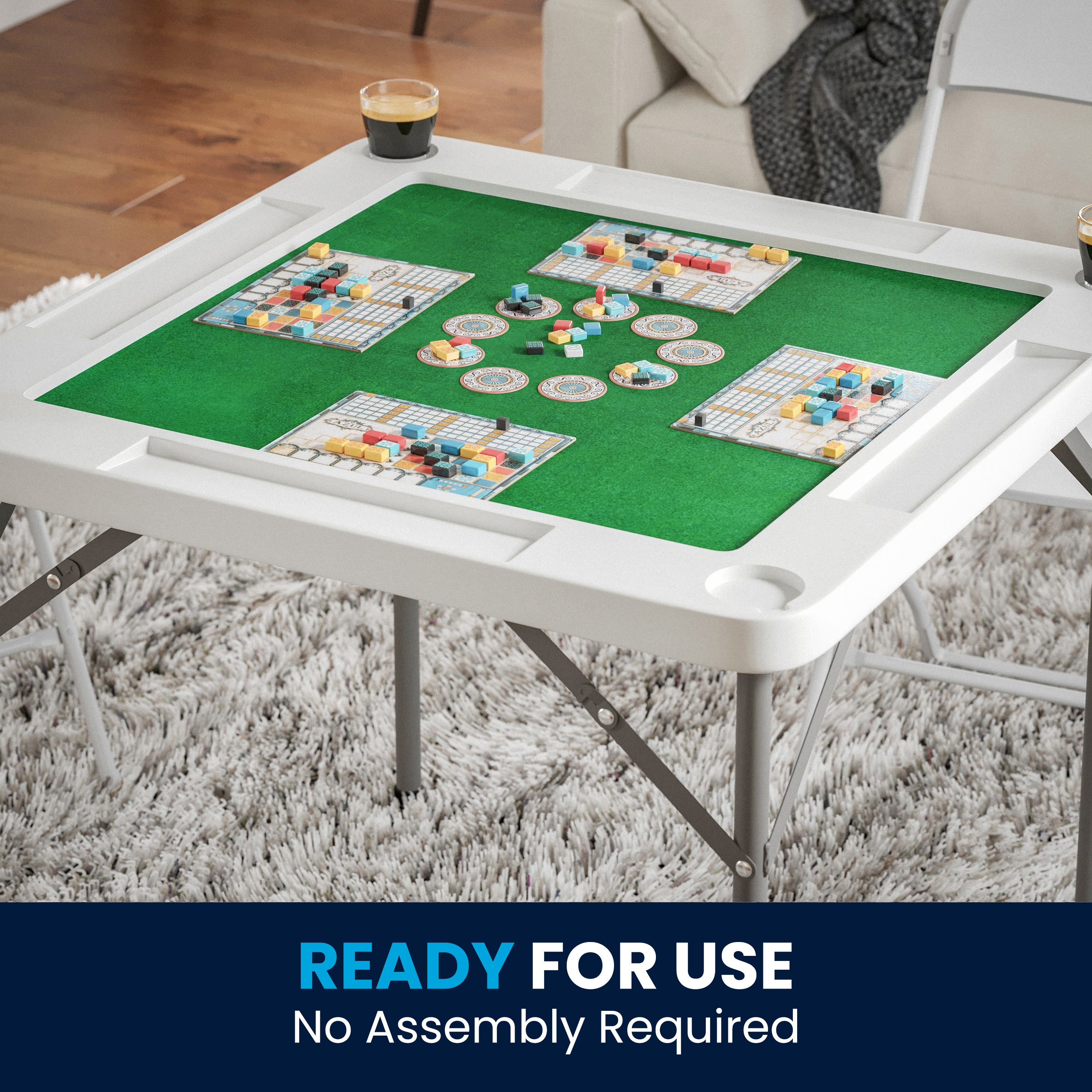 Silas 34.5" Square 4-Player Folding Card Game Table with Green Playing Surface and Cup Holders