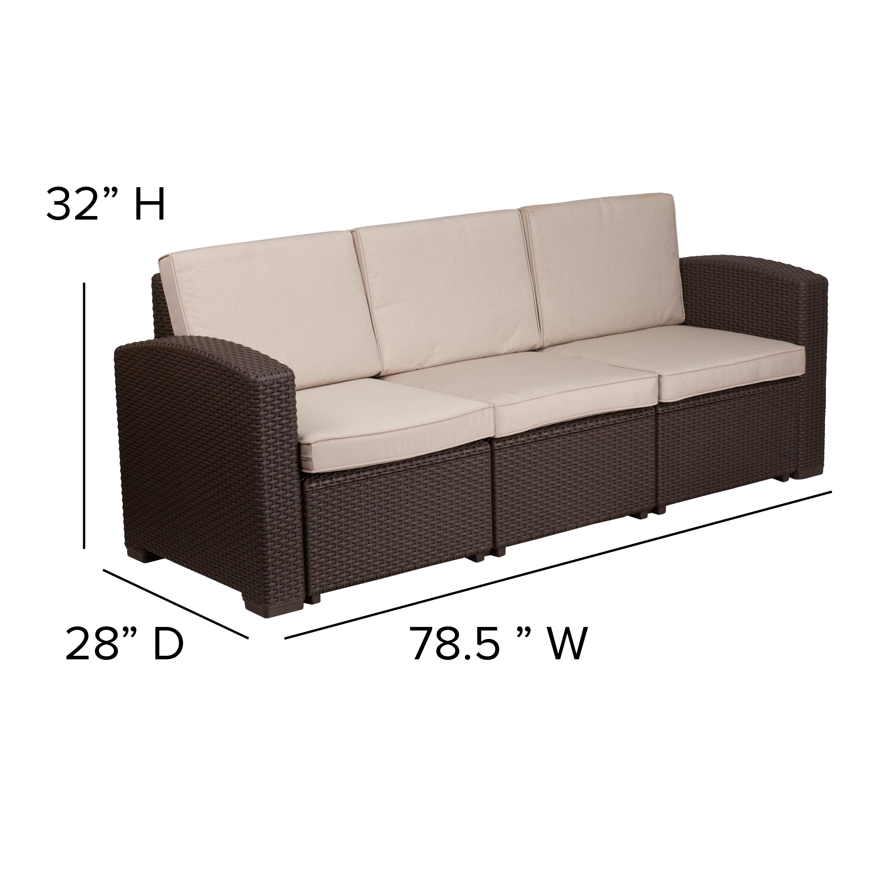 Seneca 4 Piece Outdoor Faux Rattan Chair, Sofa and Table Set in Seneca Chocolate Brown