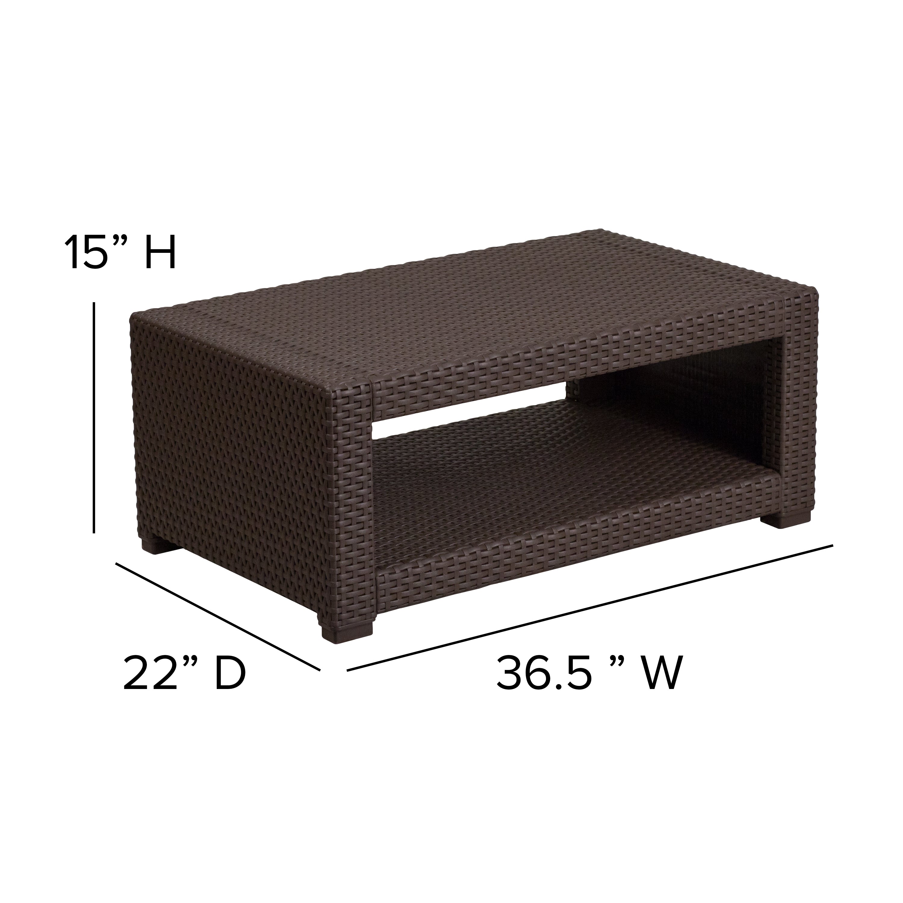 Seneca 4 Piece Outdoor Faux Rattan Chair, Sofa and Table Set in Seneca Chocolate Brown