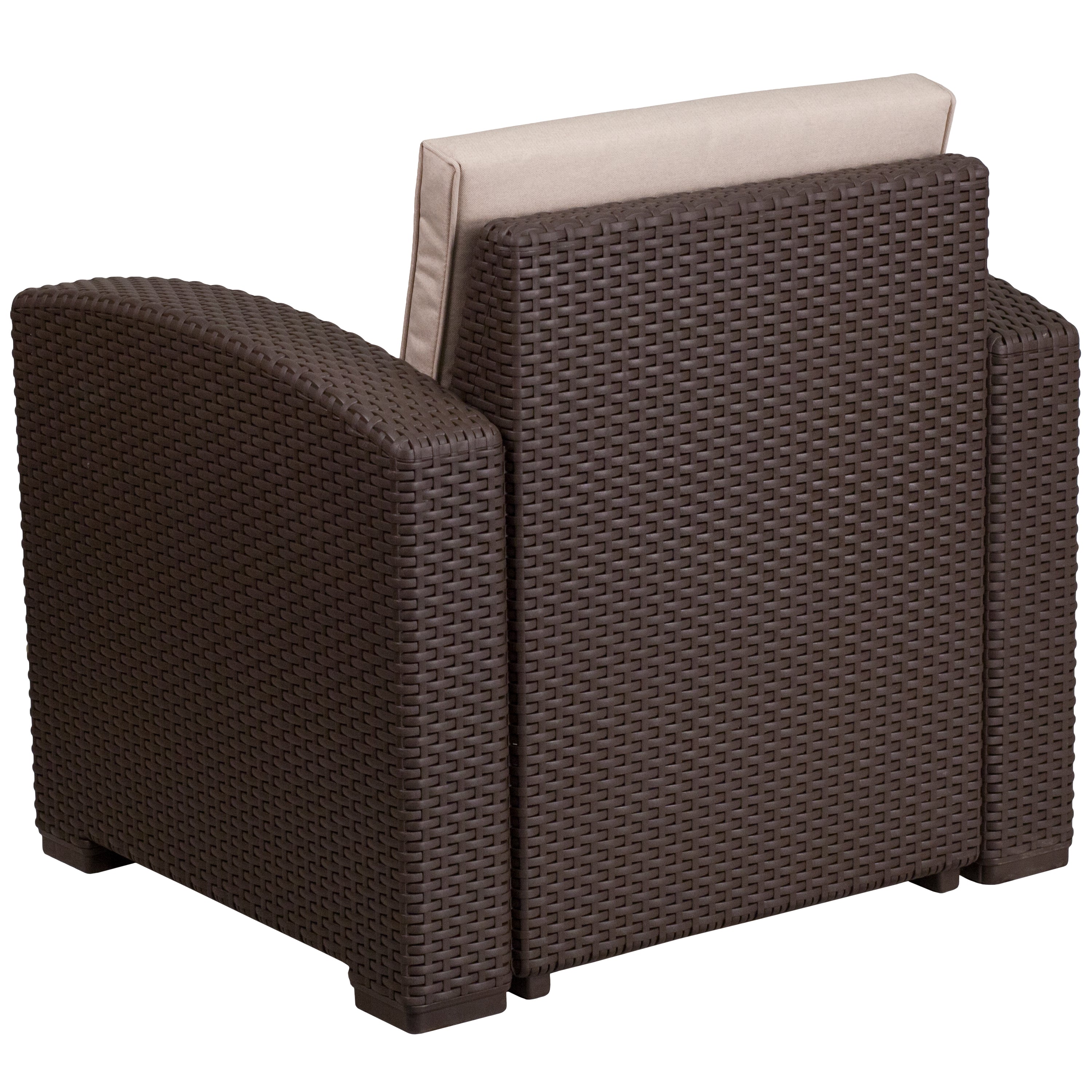 Seneca Chocolate Brown Faux Rattan Chair with All-Weather Beige Cushion