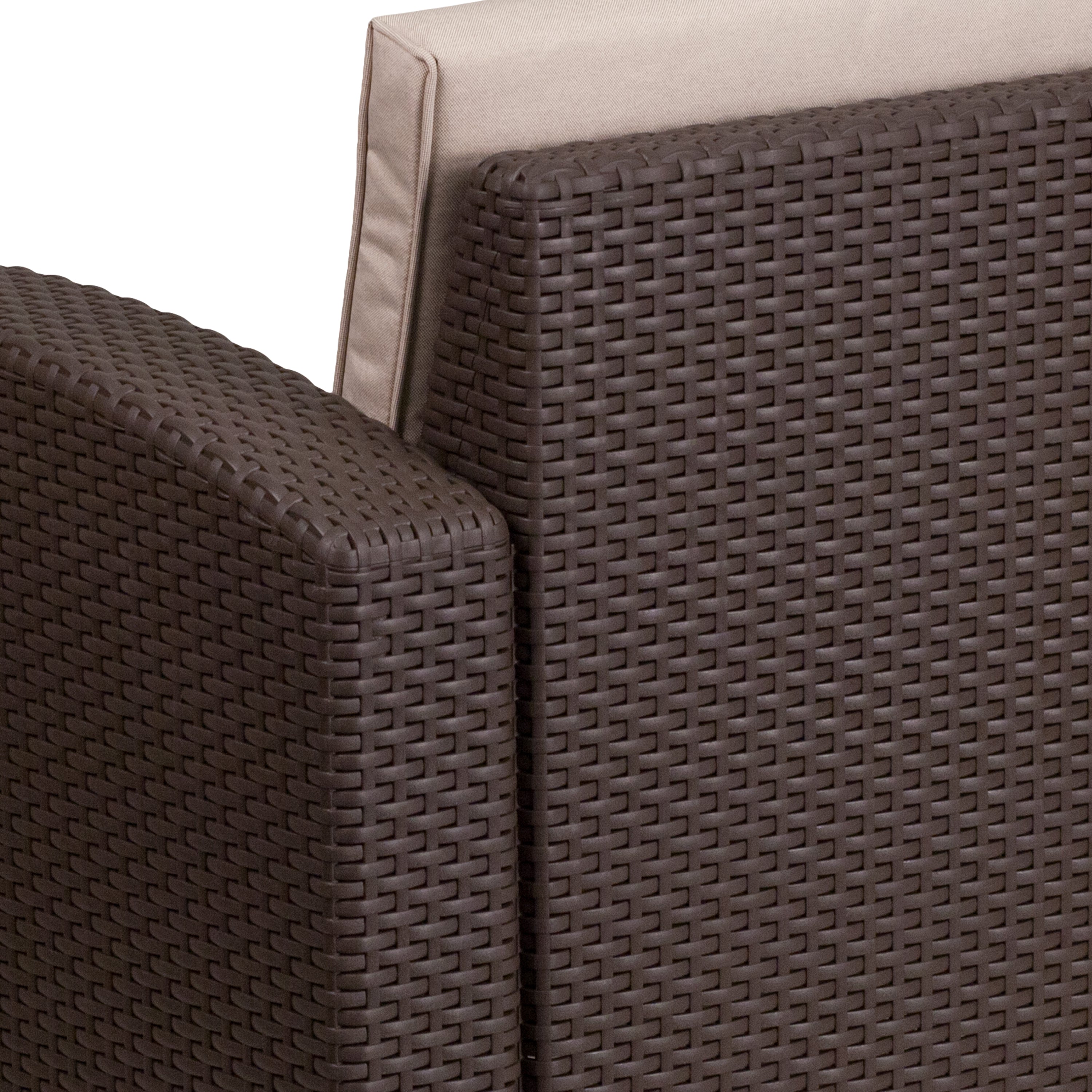 Seneca Chocolate Brown Faux Rattan Chair with All-Weather Beige Cushion