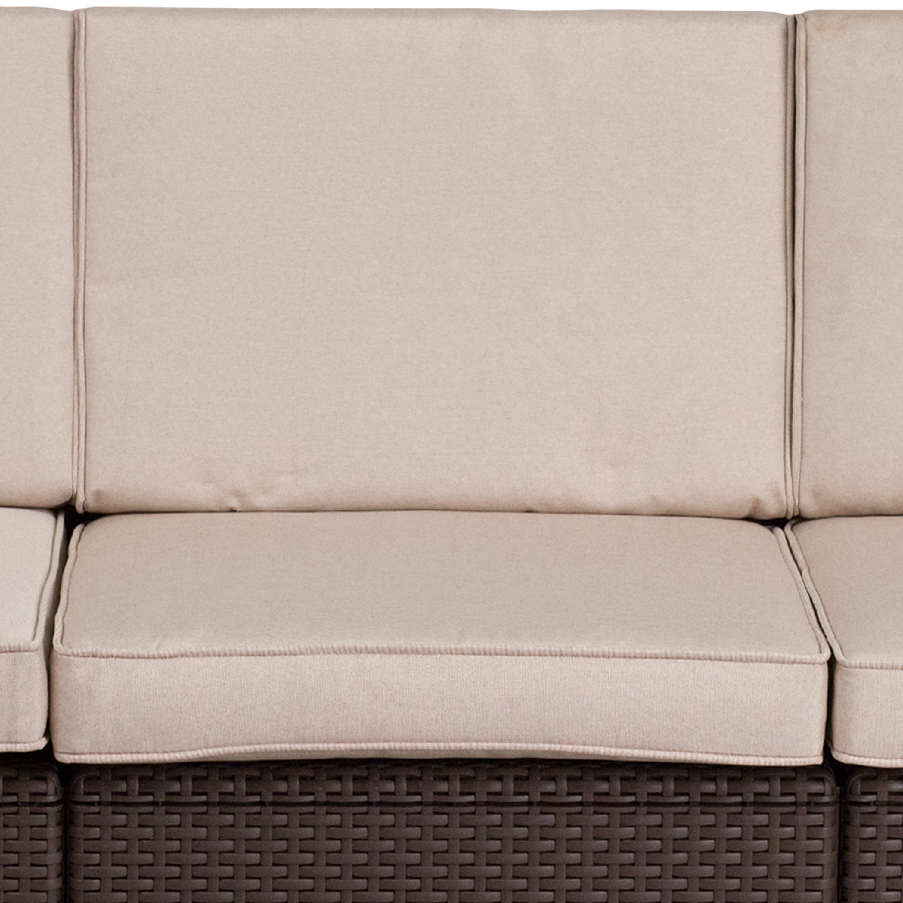 Seneca Chocolate Brown Faux Rattan Sofa with All-Weather Beige Cushions