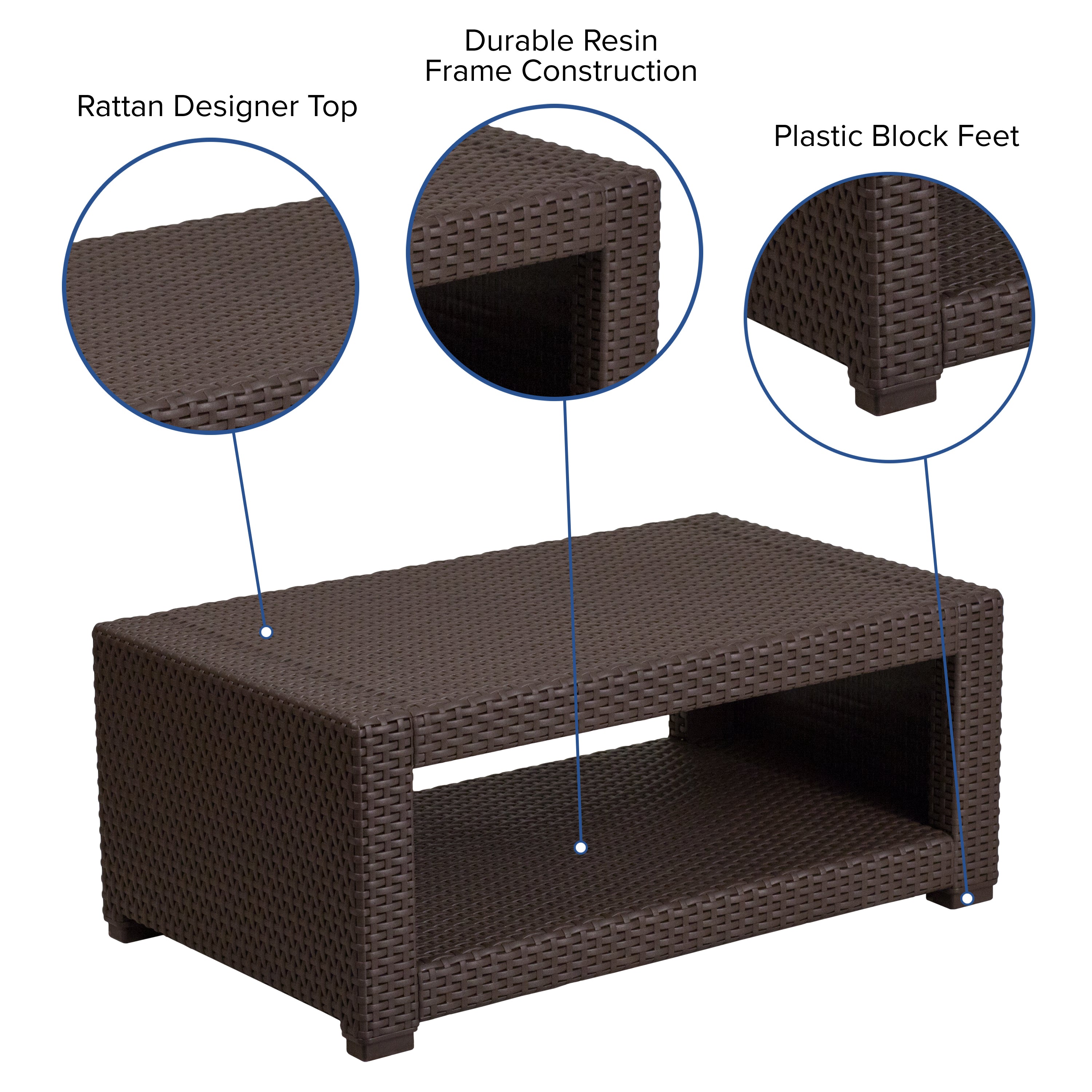 Seneca Chocolate Brown Faux Rattan Coffee Table