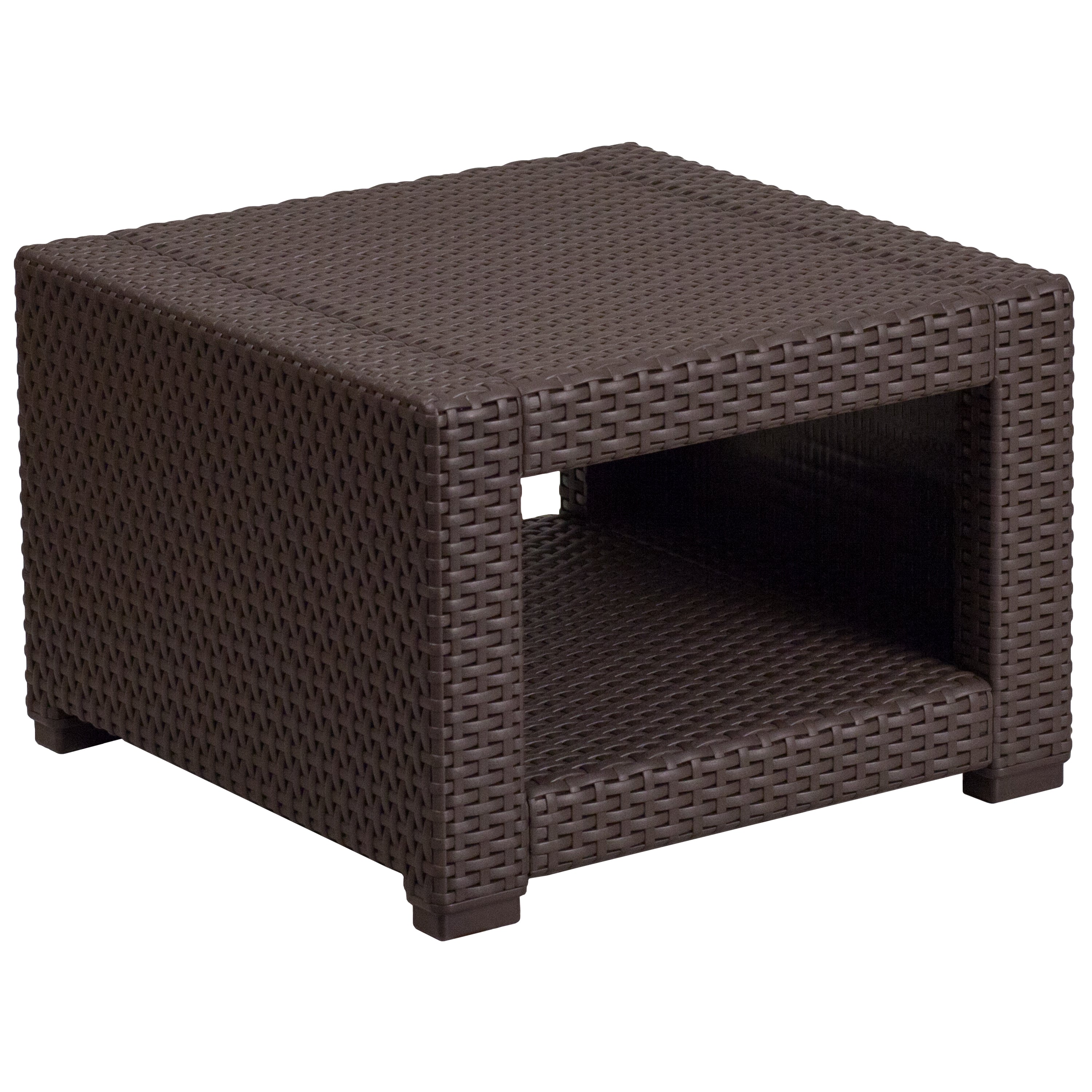 Seneca Chocolate Brown Faux Rattan End Table