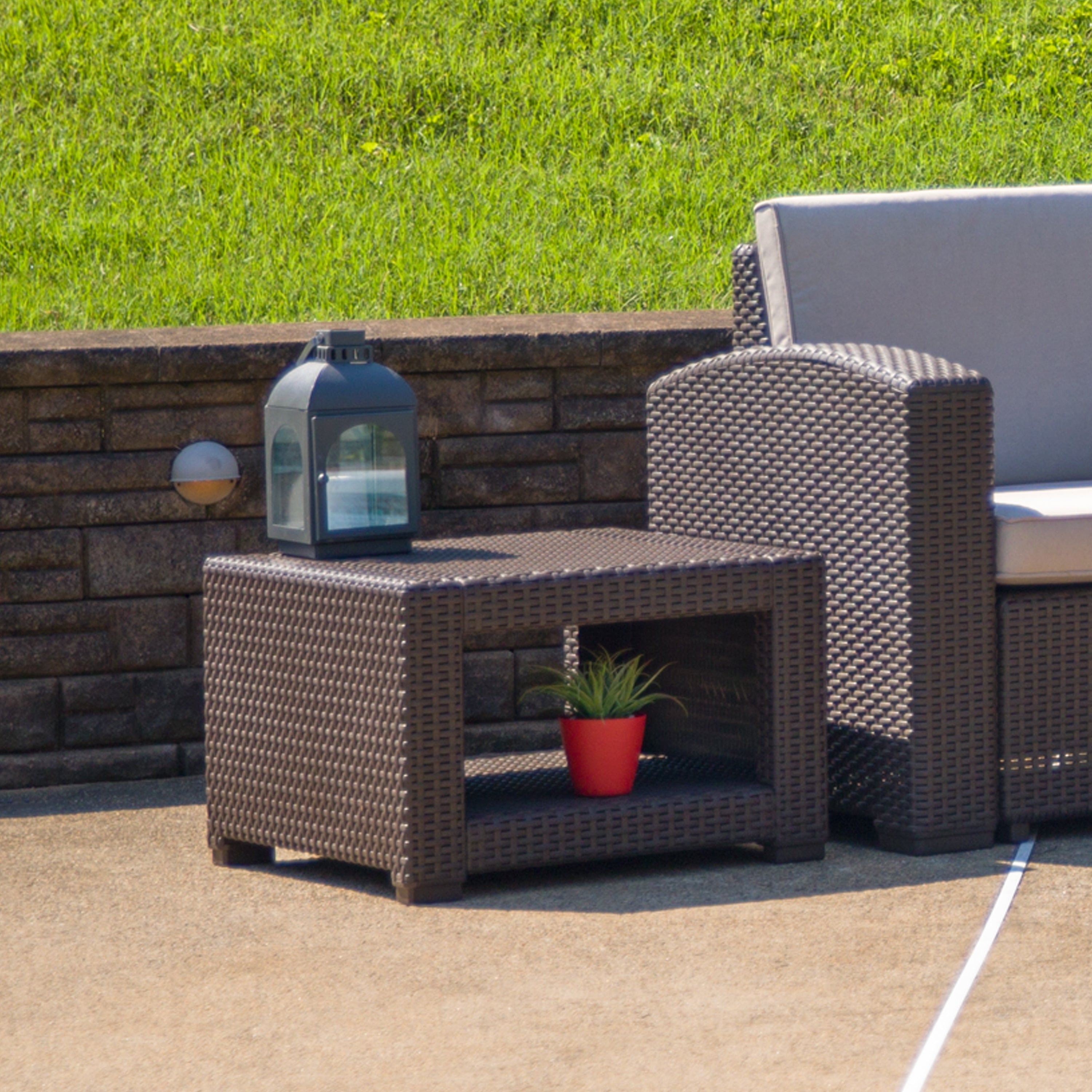 Seneca Chocolate Brown Faux Rattan End Table