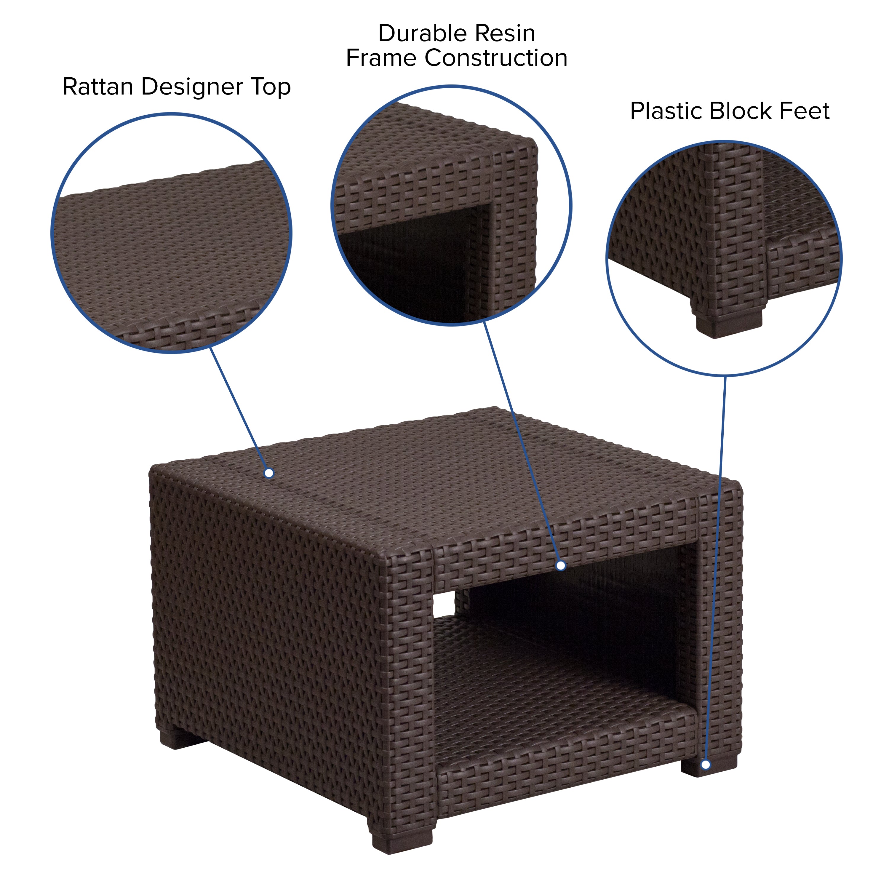 Seneca Chocolate Brown Faux Rattan End Table
