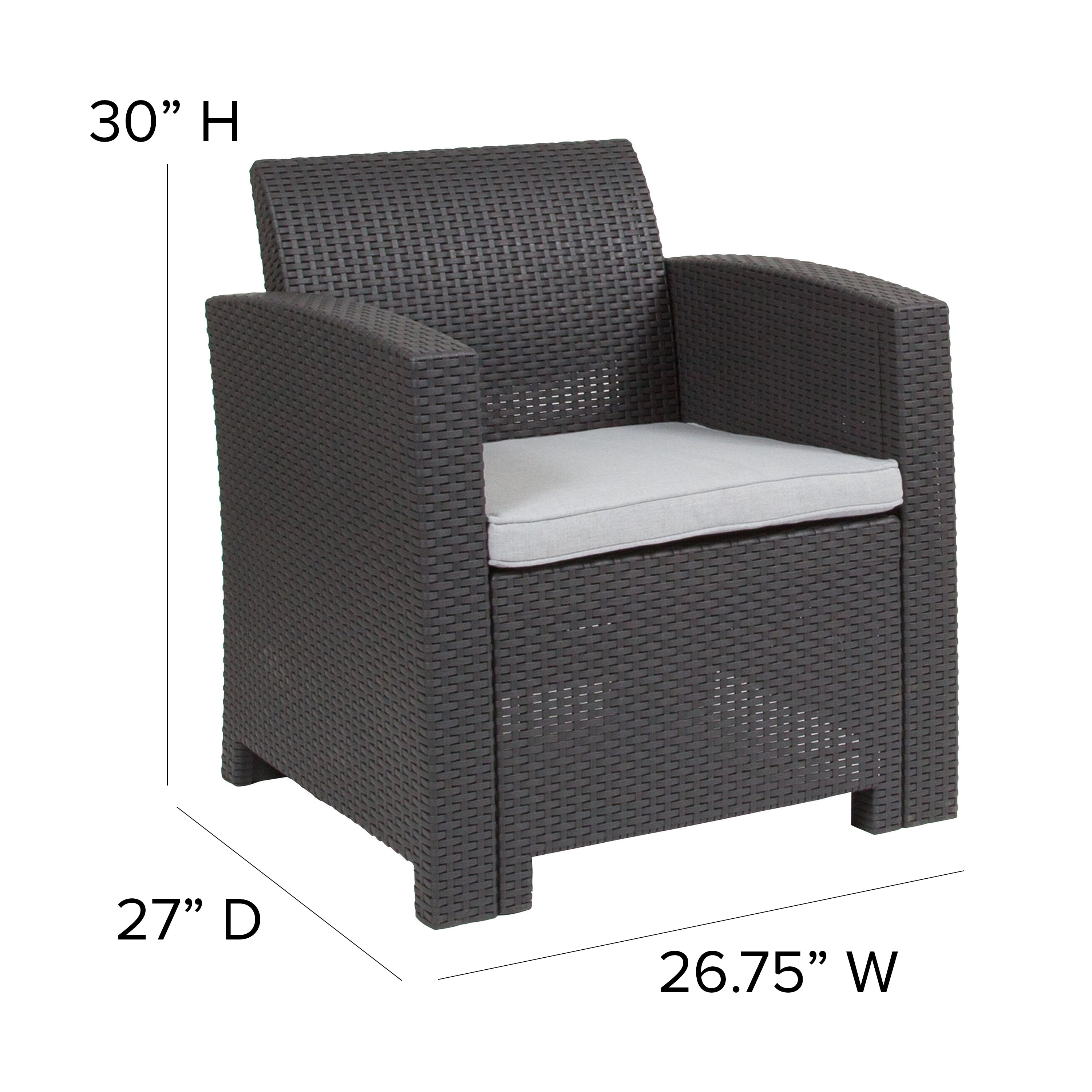 Seneca Dark Gray Faux Rattan Chair with All-Weather Seneca Light Gray Cushion