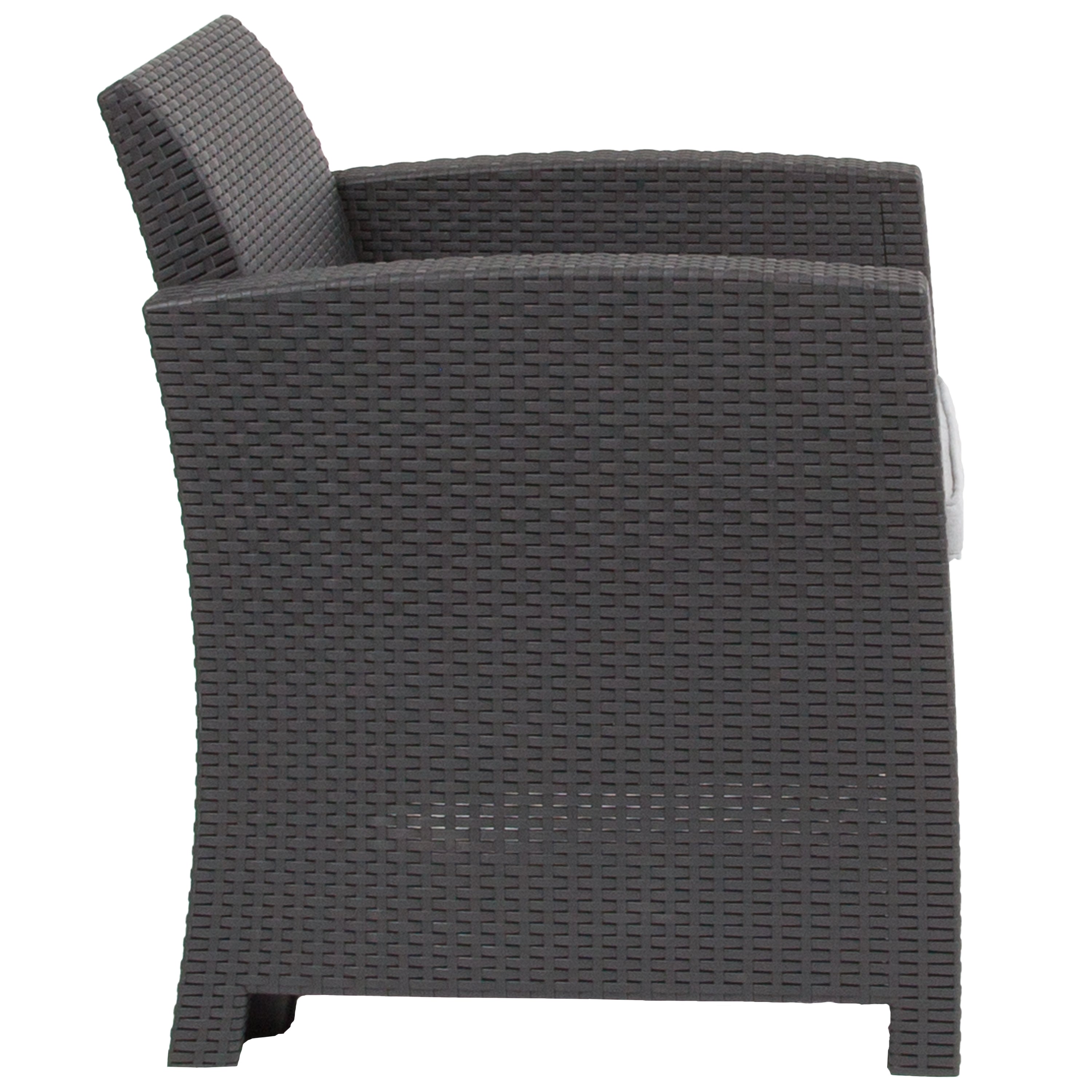 Seneca Dark Gray Faux Rattan Chair with All-Weather Seneca Light Gray Cushion