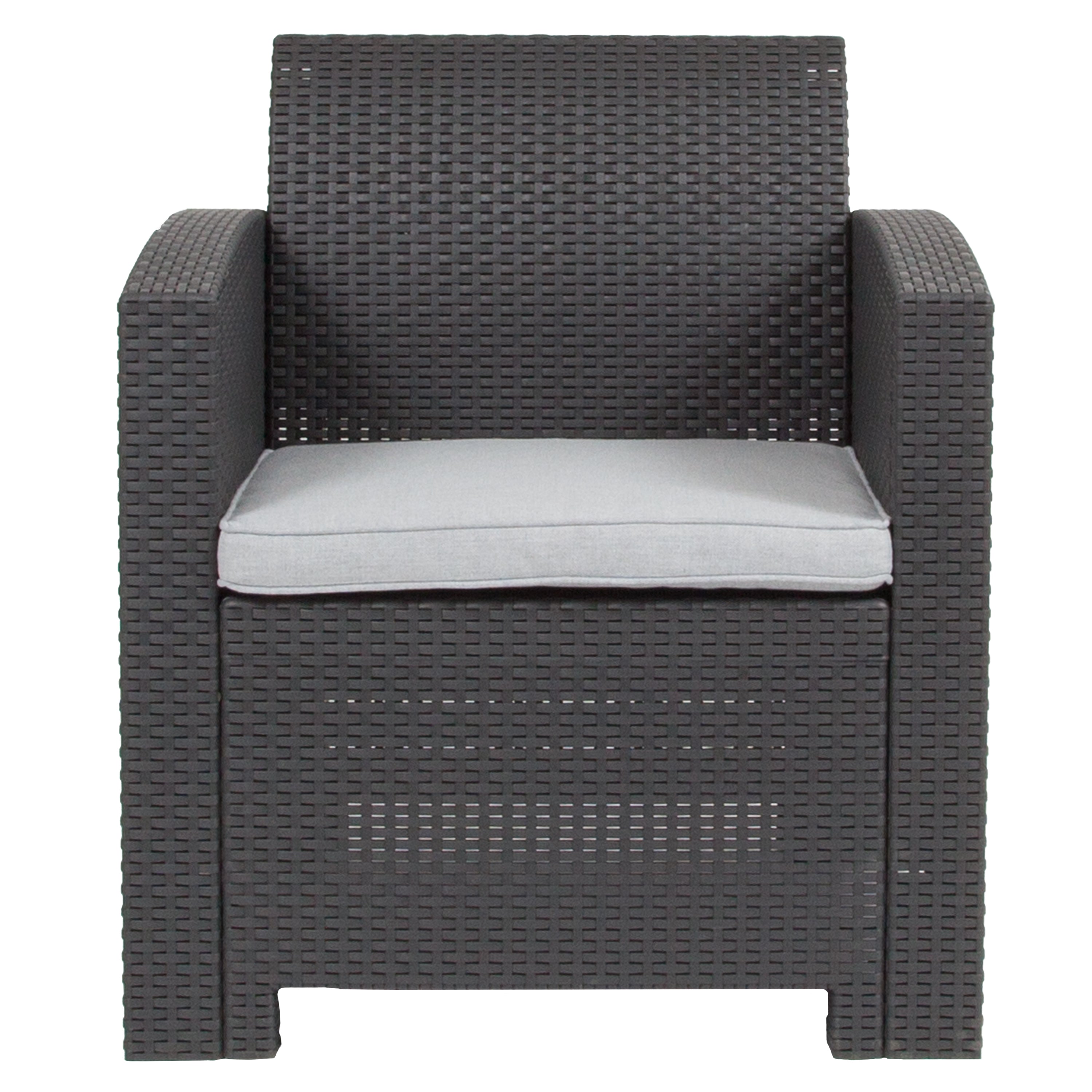 Seneca Dark Gray Faux Rattan Chair with All-Weather Seneca Light Gray Cushion