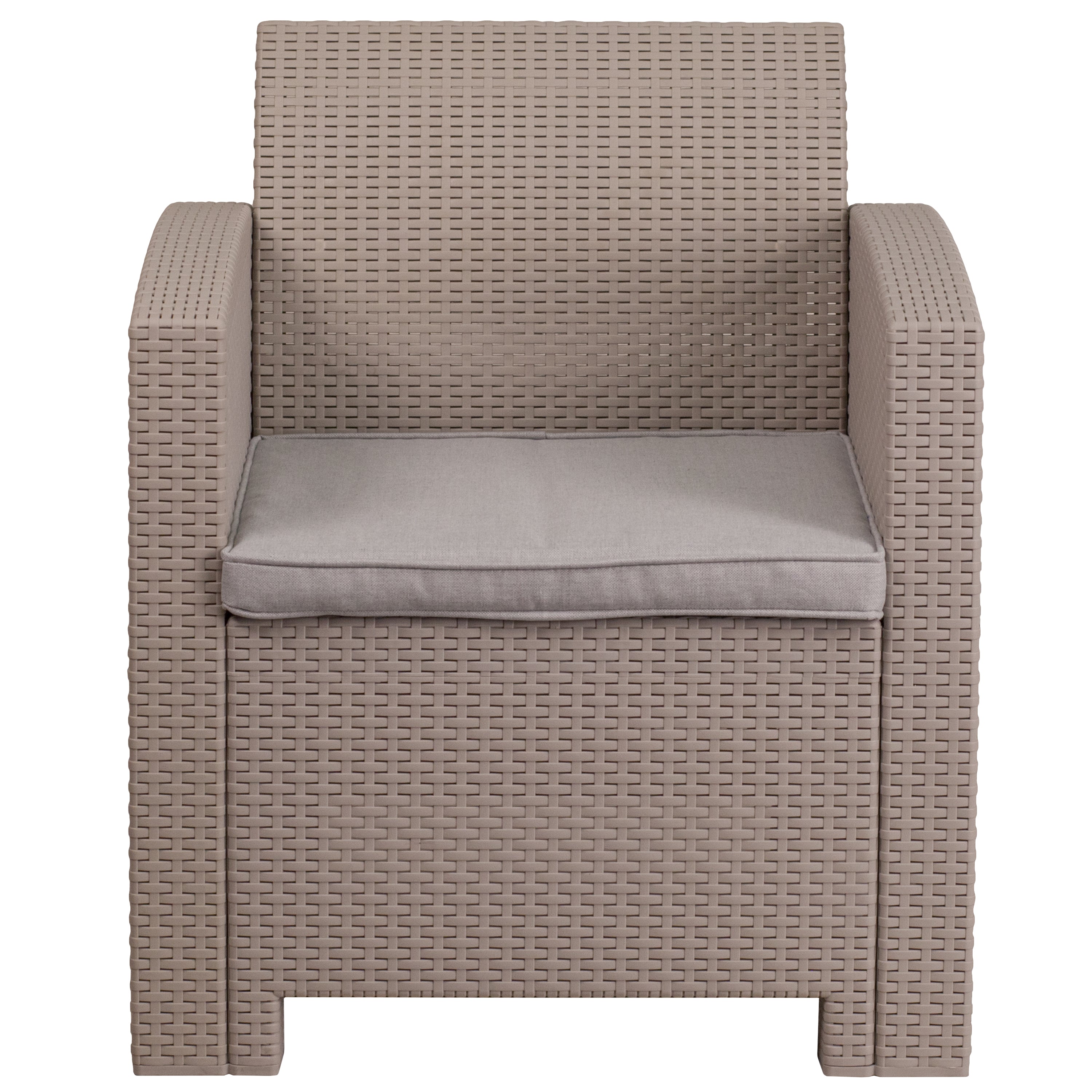 Seneca Light Gray Faux Rattan Chair with All-Weather Seneca Light Gray Cushion