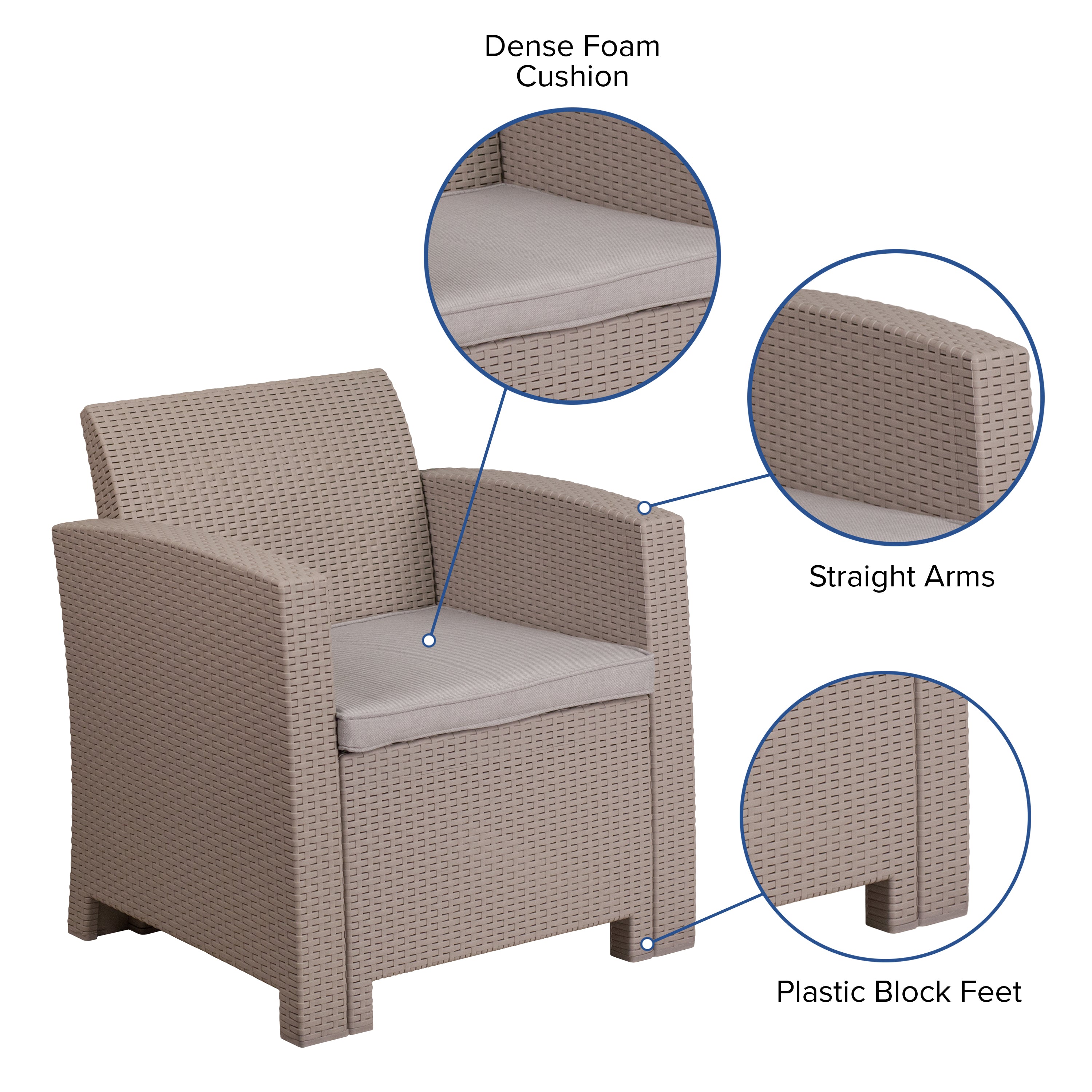 Seneca Light Gray Faux Rattan Chair with All-Weather Seneca Light Gray Cushion