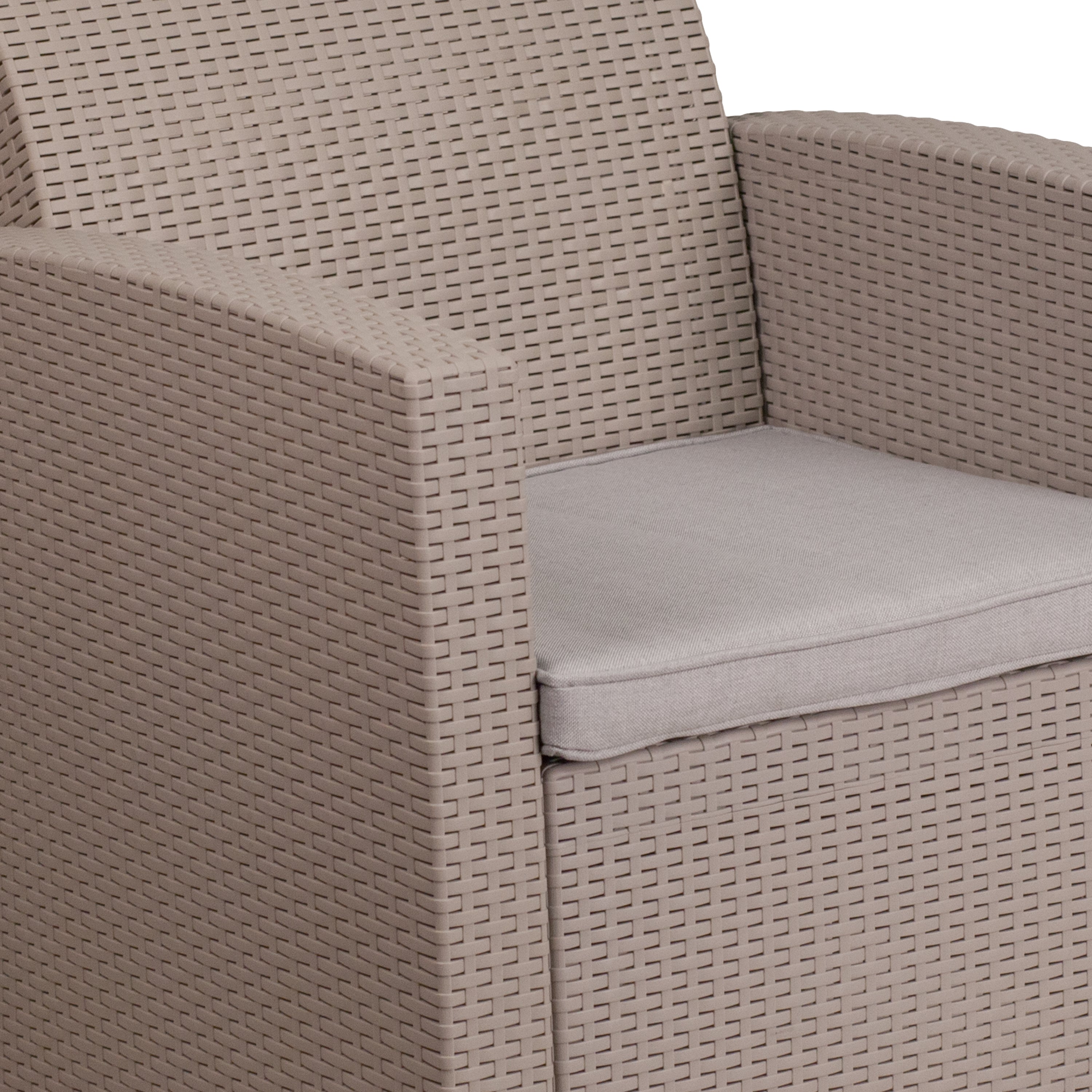 Seneca Light Gray Faux Rattan Chair with All-Weather Seneca Light Gray Cushion