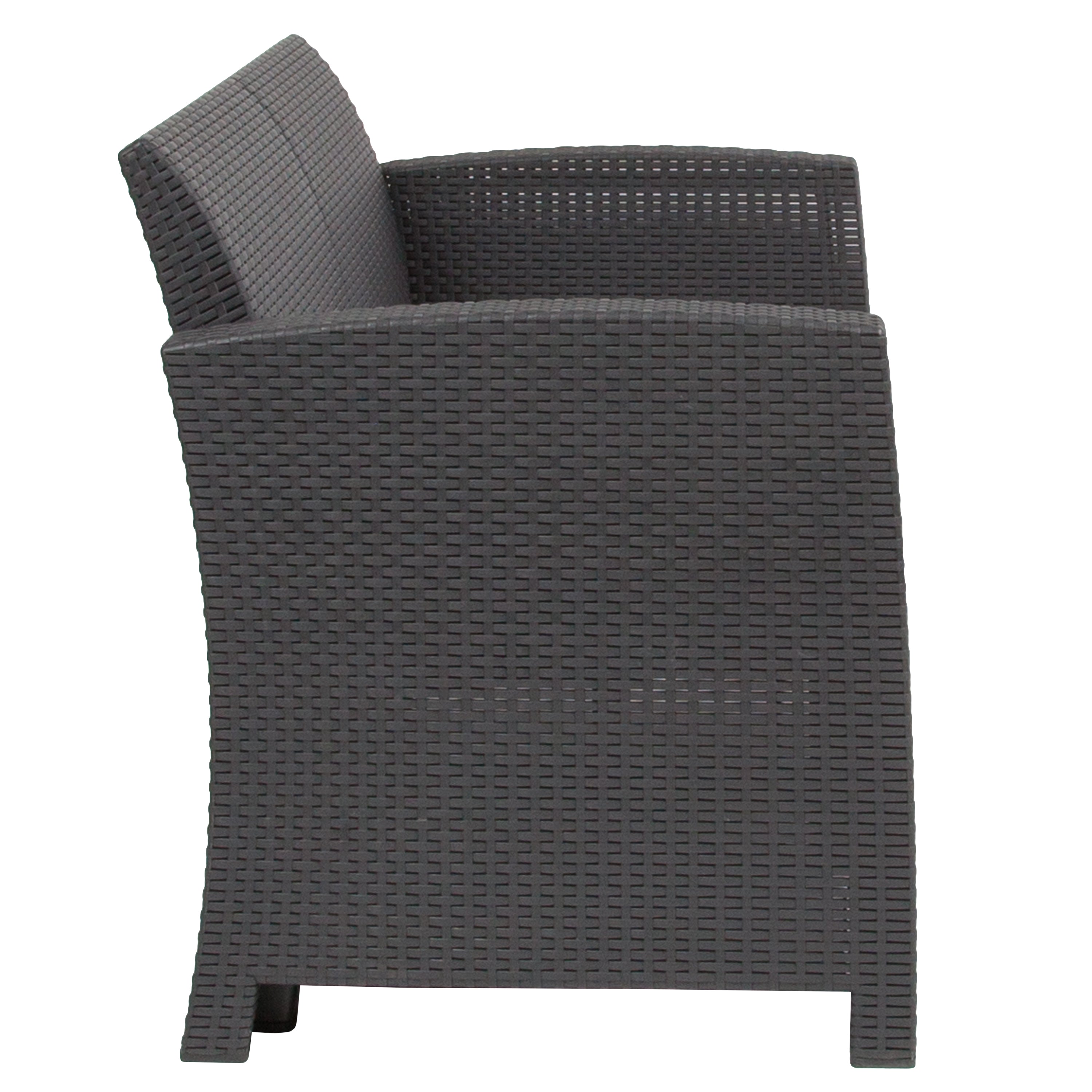 Seneca Dark Gray Faux Rattan Loveseat with All-Weather Seneca Light Gray Cushions
