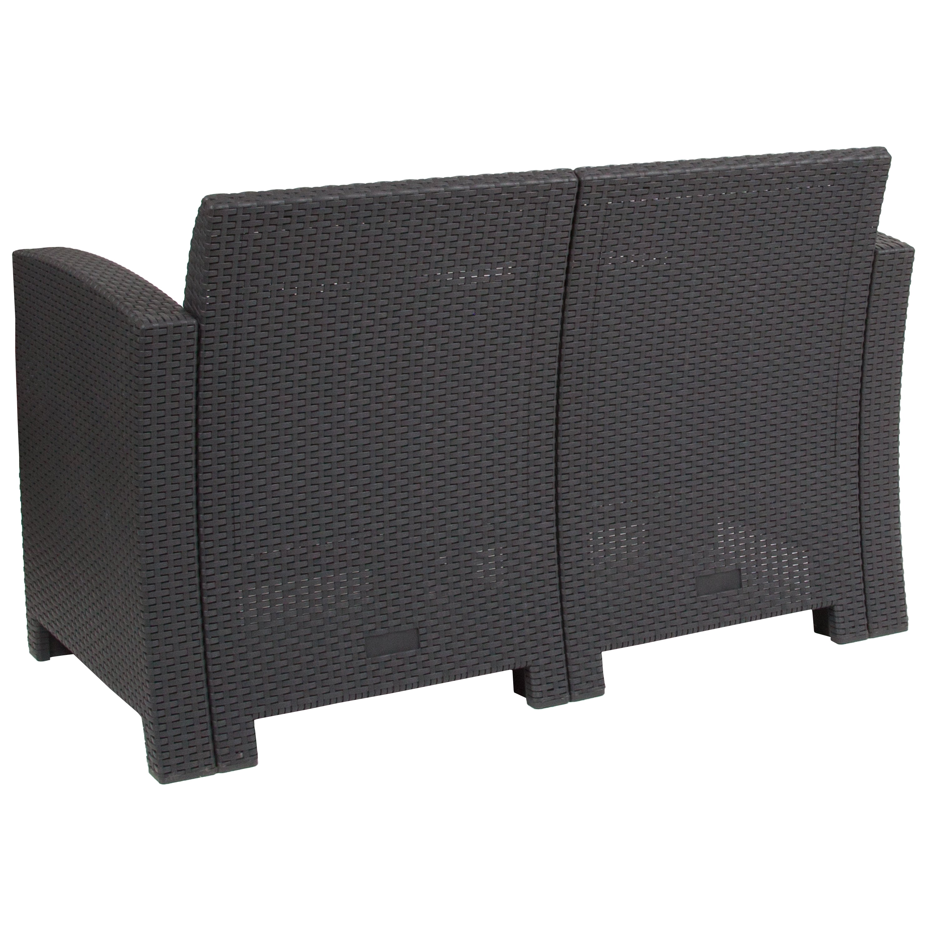 Seneca Dark Gray Faux Rattan Loveseat with All-Weather Seneca Light Gray Cushions