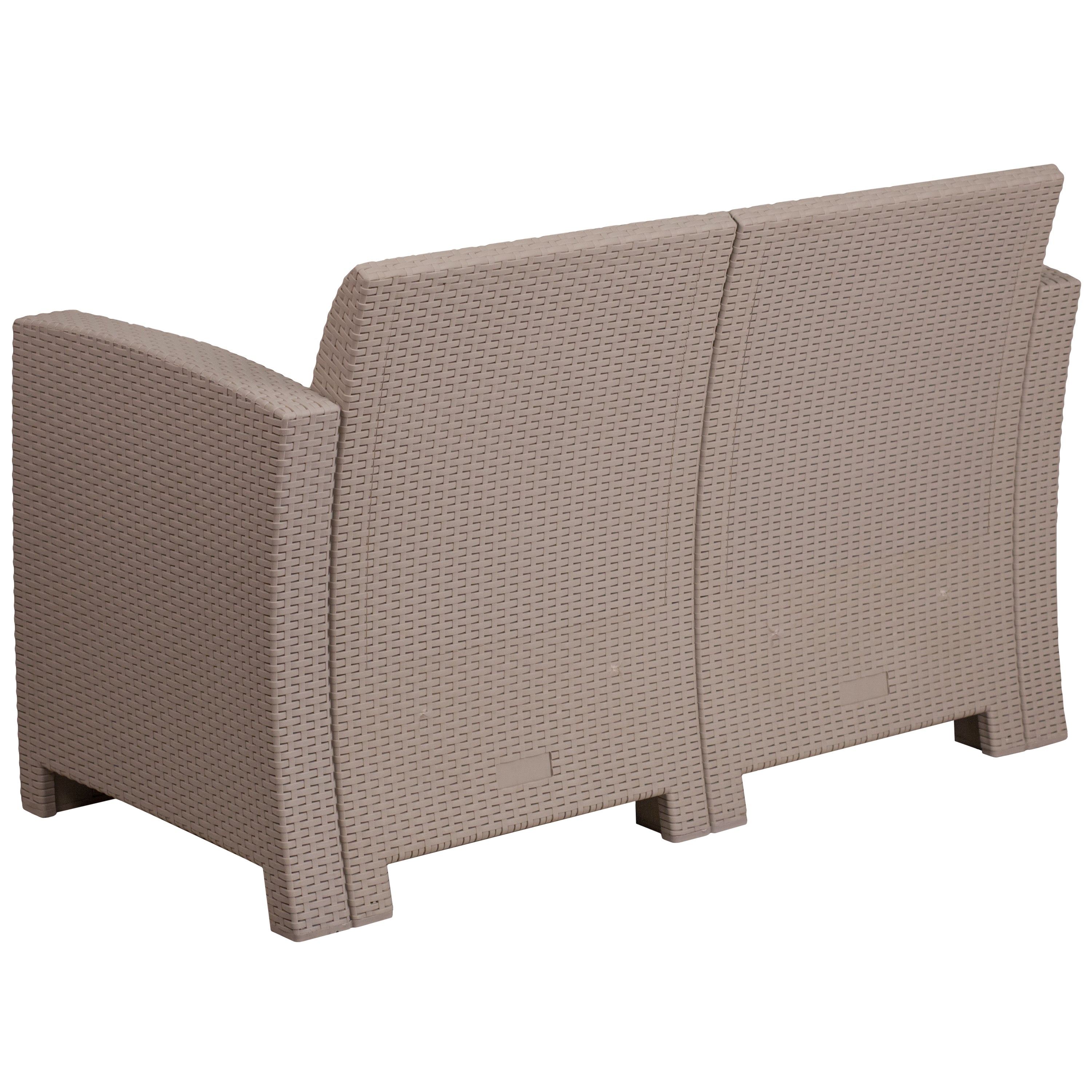 Seneca Light Gray Faux Rattan Loveseat with All-Weather Seneca Light Gray Cushions