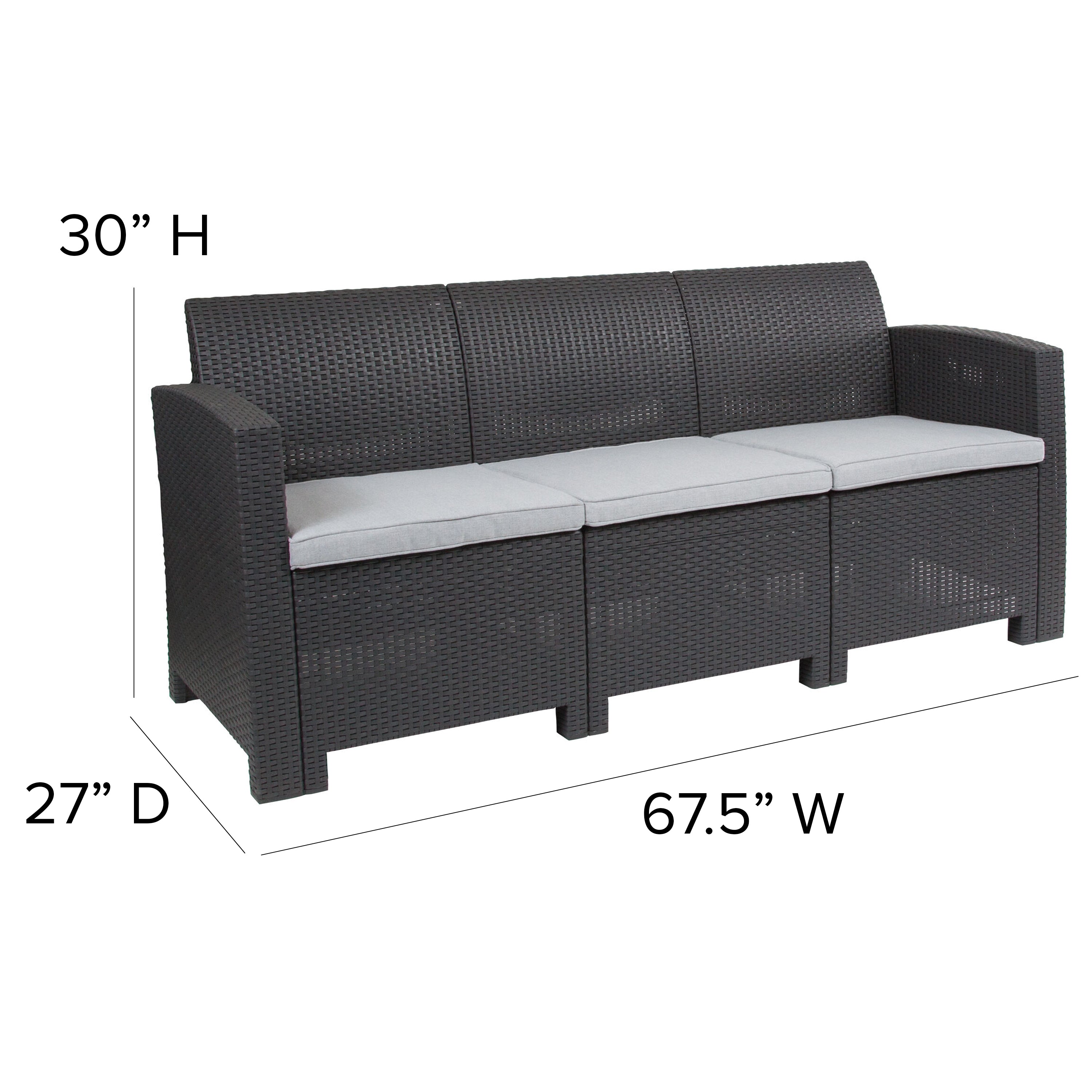 Seneca Dark Gray Faux Rattan Sofa with All-Weather Seneca Light Gray Cushions