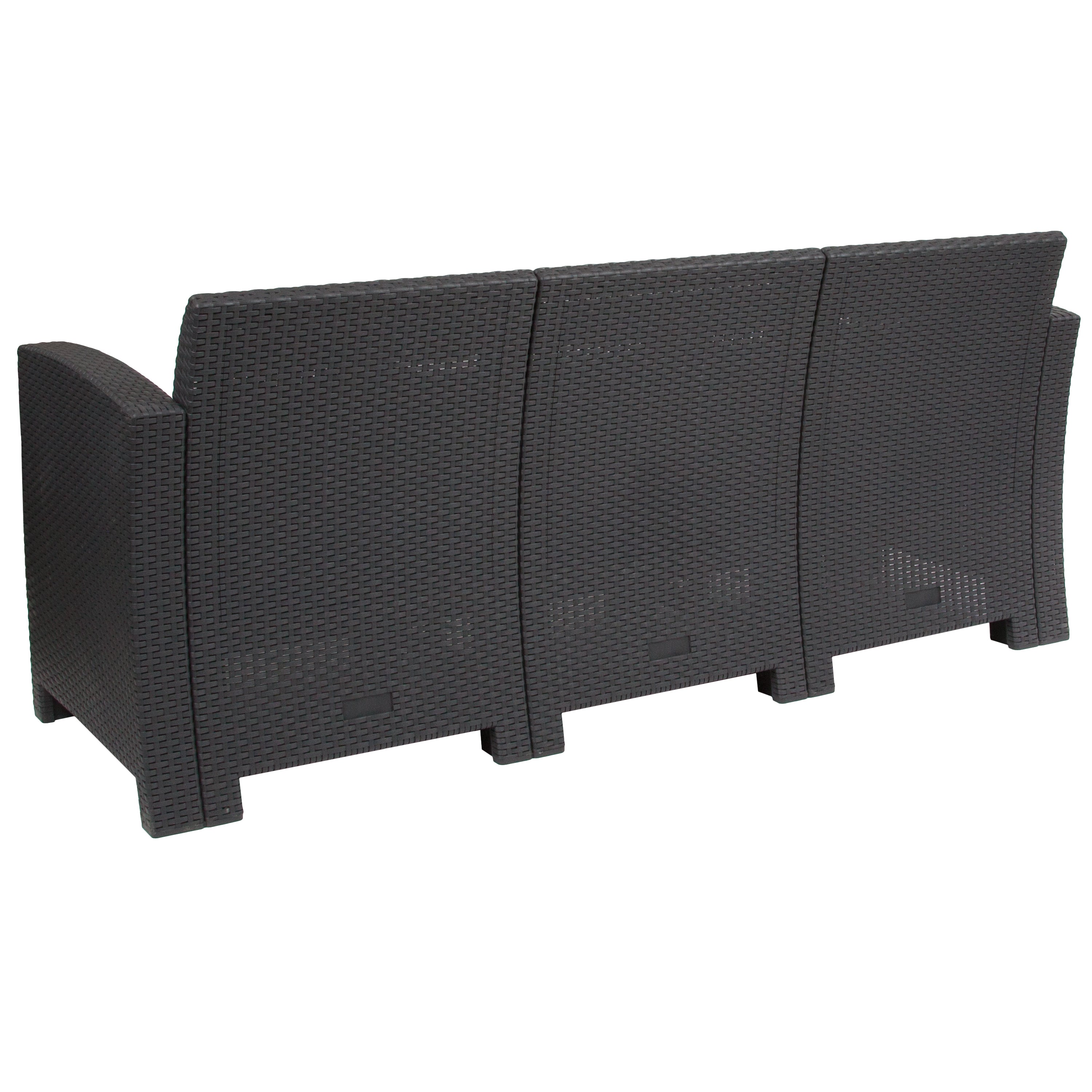 Seneca Dark Gray Faux Rattan Sofa with All-Weather Seneca Light Gray Cushions
