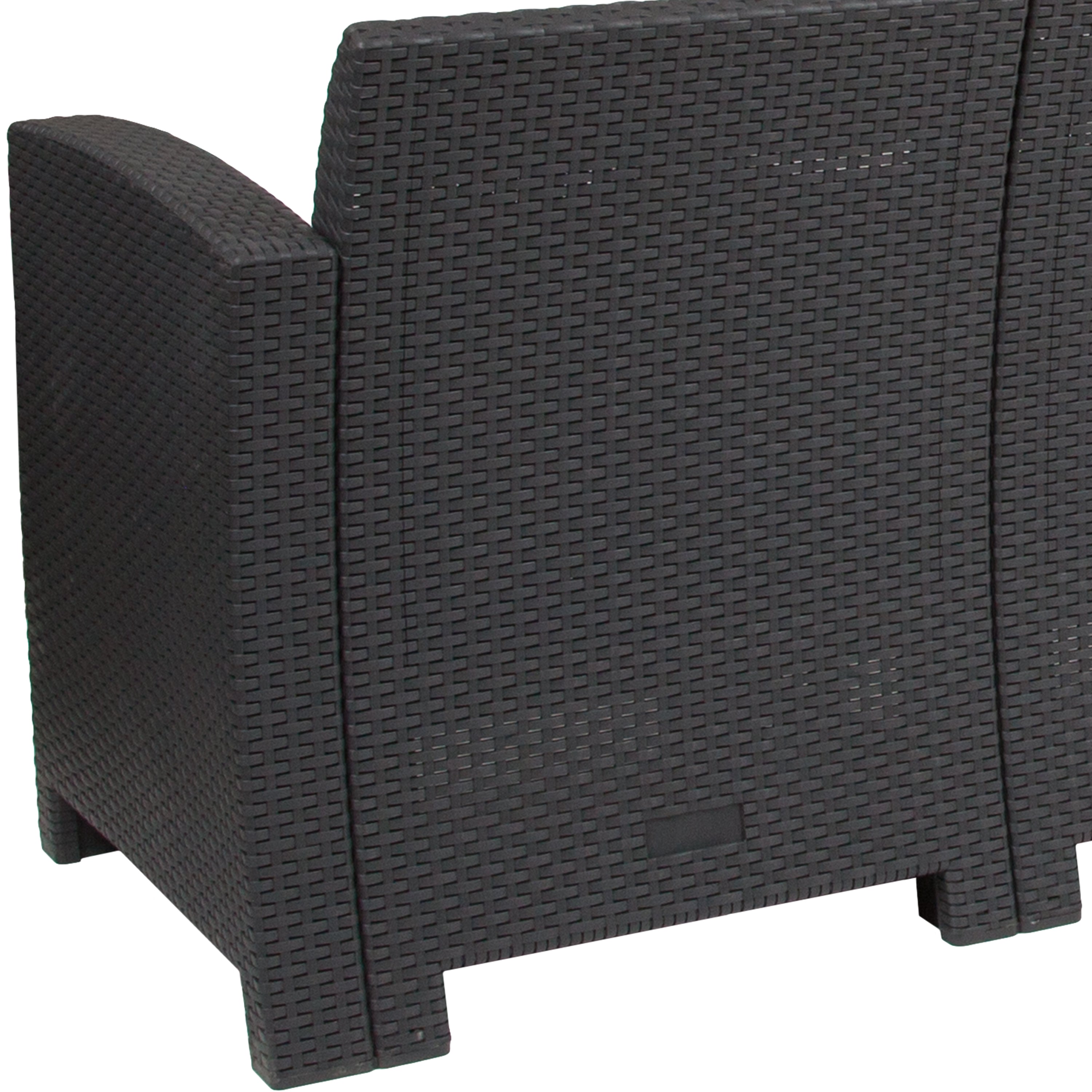 Seneca Dark Gray Faux Rattan Sofa with All-Weather Seneca Light Gray Cushions