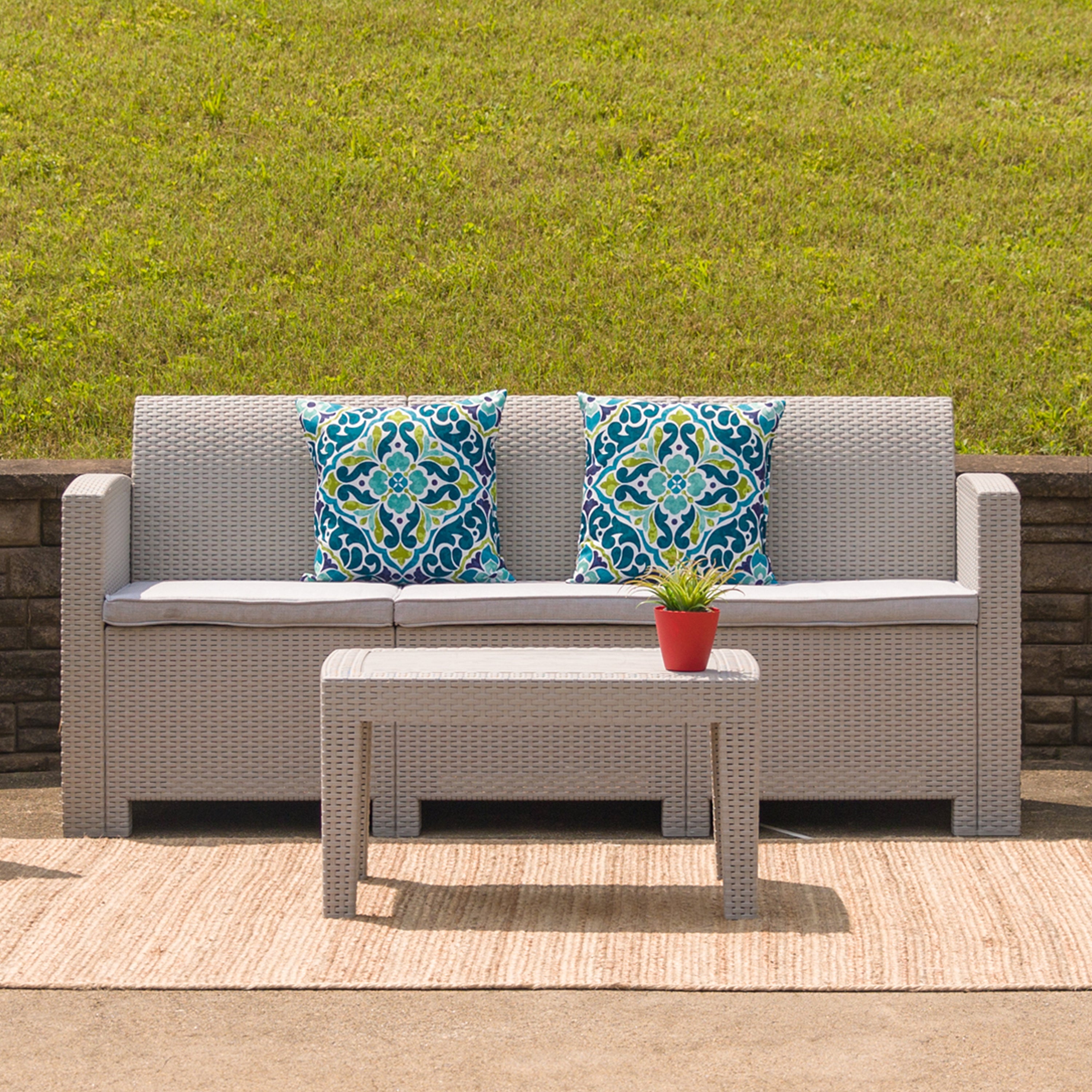Seneca Light Gray Faux Rattan Coffee Table